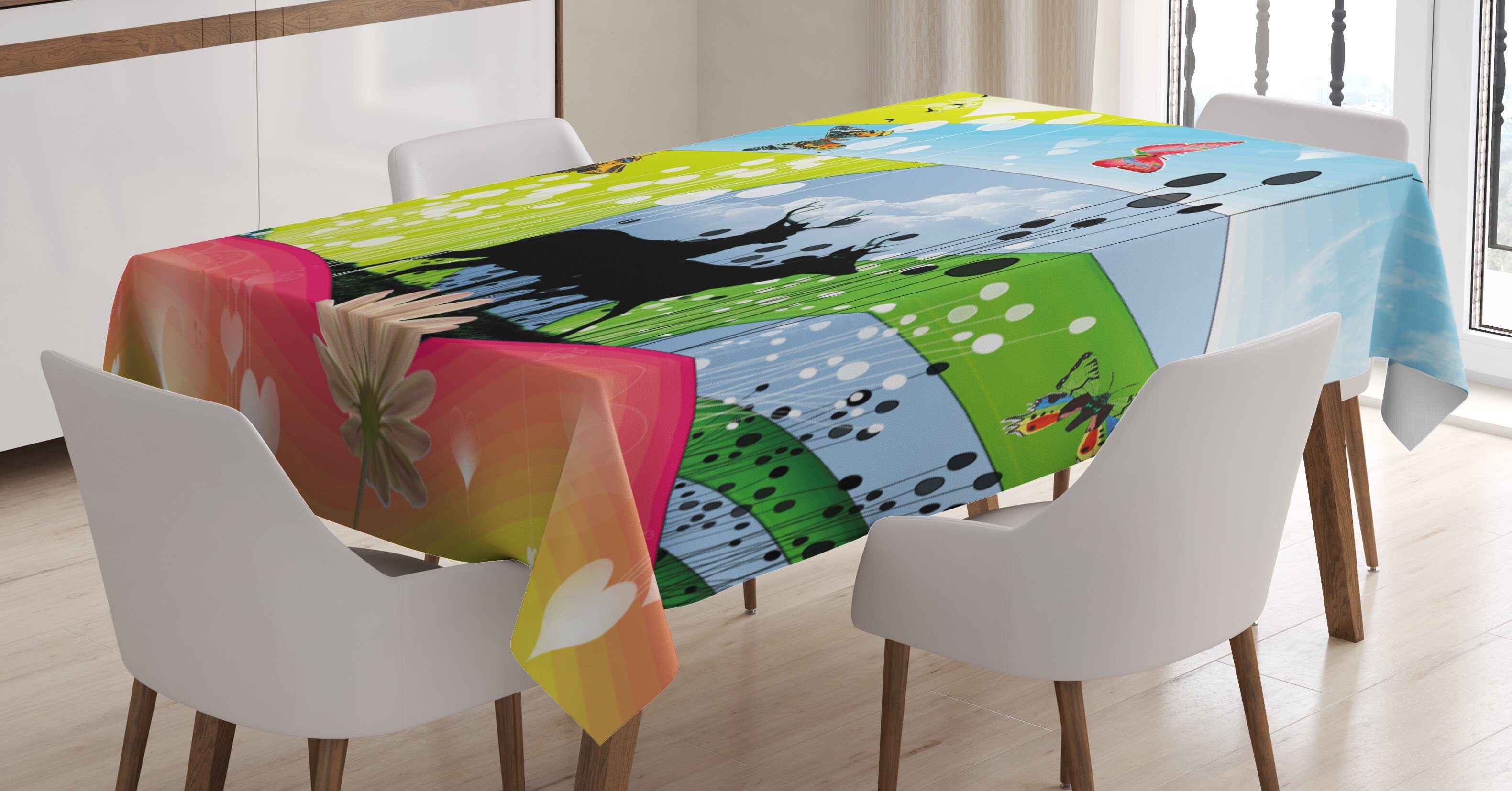 Abakuhaus Tischdecke Farbfest Waschbar Für den Außen Bereich geeignet Klare Farben, Natur 2 Rentiere im Frühjahr