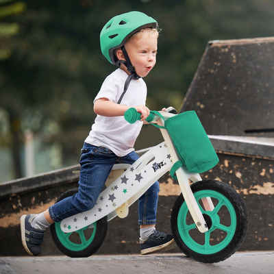Joyz Laufrad Holzlaufrad mit verstellbarer Sitz und Stoffbeutel Klingel & Tragegrif 11 Zoll, Kinderfahrrad Grün für Kinder ab 2 bis 5 Jahren Lauflernrad 85x35x54cm