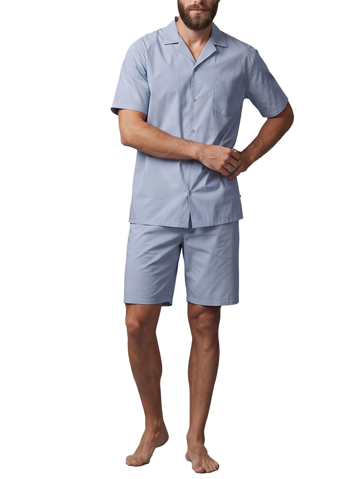 seidensticker Pyjama Herren Schlafanzug kurz bodywear (Packung, 1 tlg) aus Baumwolle, Classic Uni, Hemdkragen, durchgeknöpft
