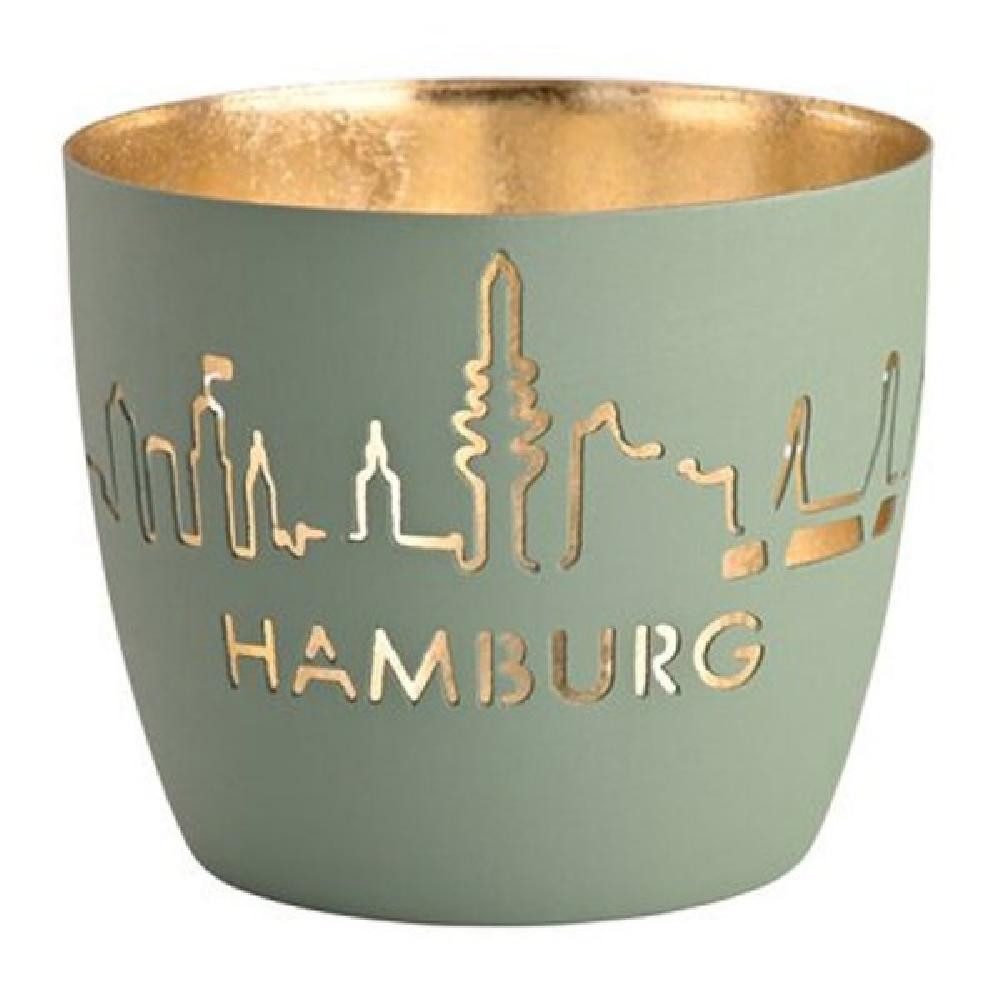 Giftcompany Kerzenhalter Windlicht Madras Hamburg Skyline Powder Blue Gold