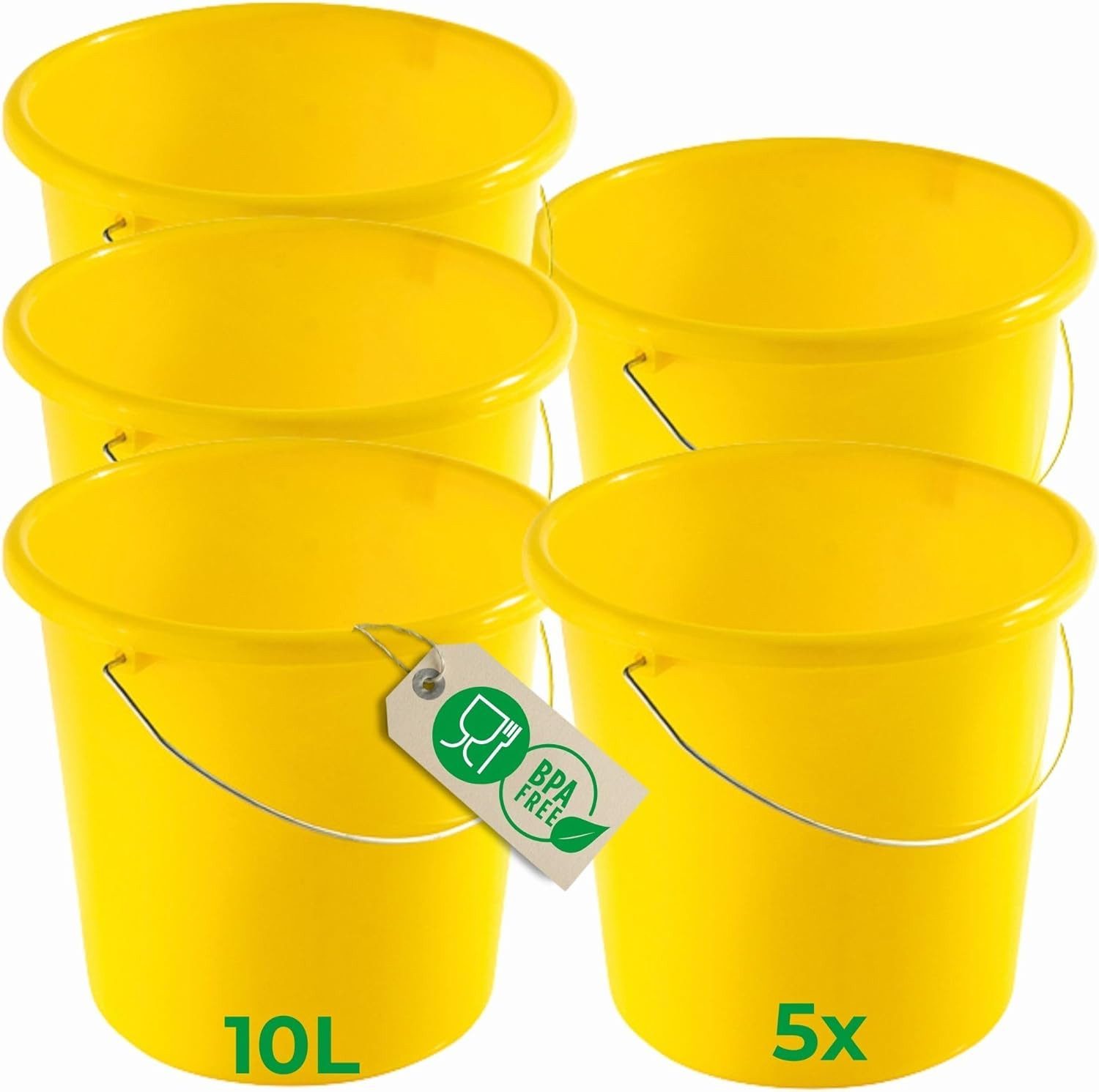 Novaliv Putzeimer 30948-5x, (5-tlg), Novaliv 5 Stück Eimer 10L Gelb mit Maßeinteilung - Putzeimer 10 Liter
