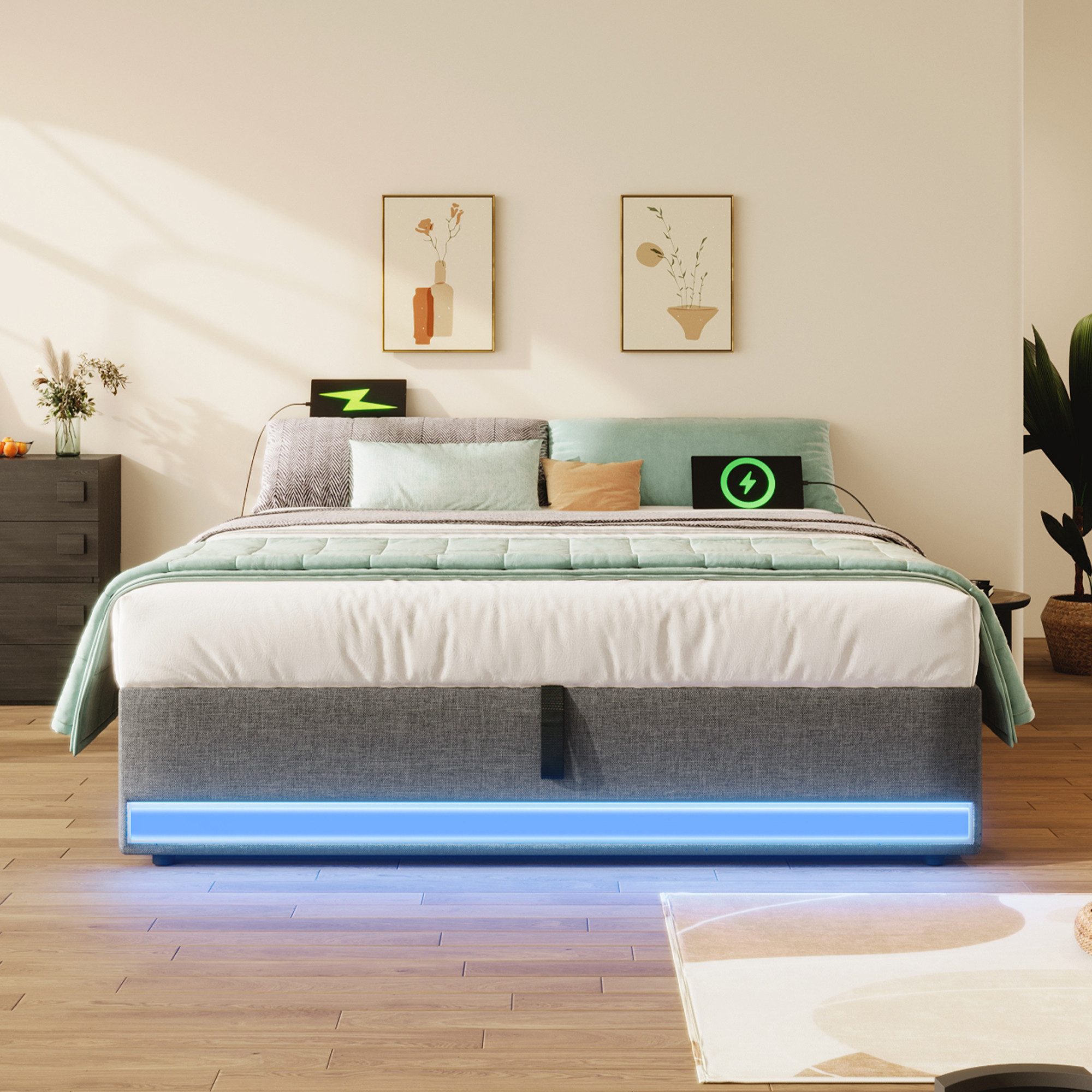 STILVORA Polsterbett 140×200 Jugendbett mit LED&USB,Doppelbett günstig online kaufen