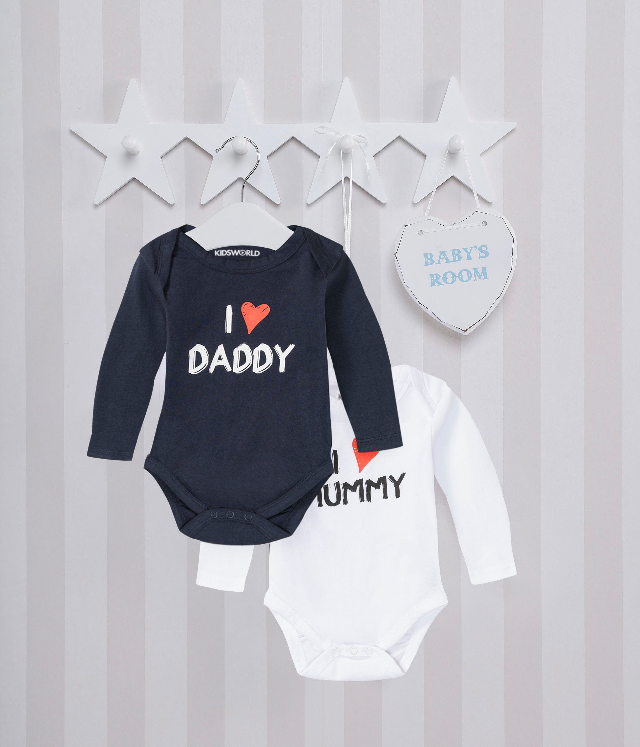 KIDSWORLD Langarmbody 2er Pack Baby-Body Sprüche, Mummy&Daddy (Packung, 2-tlg., 2) aus Bio-Baumwolle