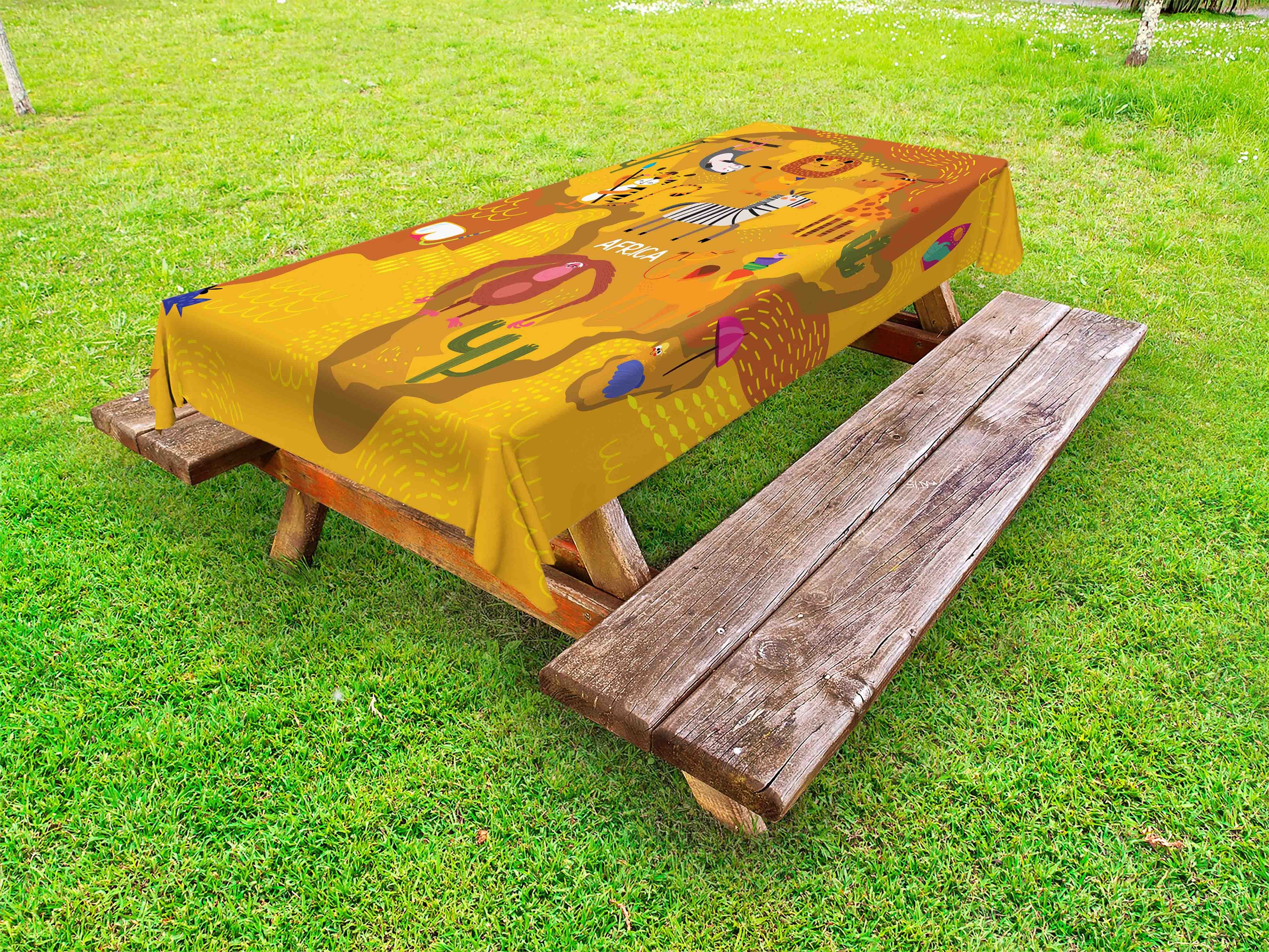 Abakuhaus Tischdecke dekorative waschbare Picknick-Tischdecke, Löwe Karte von Afrika mit Tieren