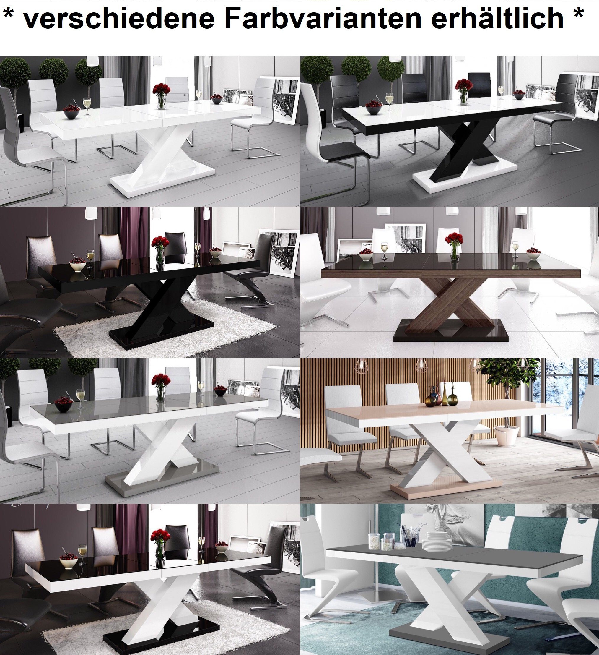 Esstisch Hochglanz 210 cm Hochglanz / Schwarz / Weiß Hochglanz Schwarz Design Tisch ausziehbar Weiß designimpex bis HE-888 160