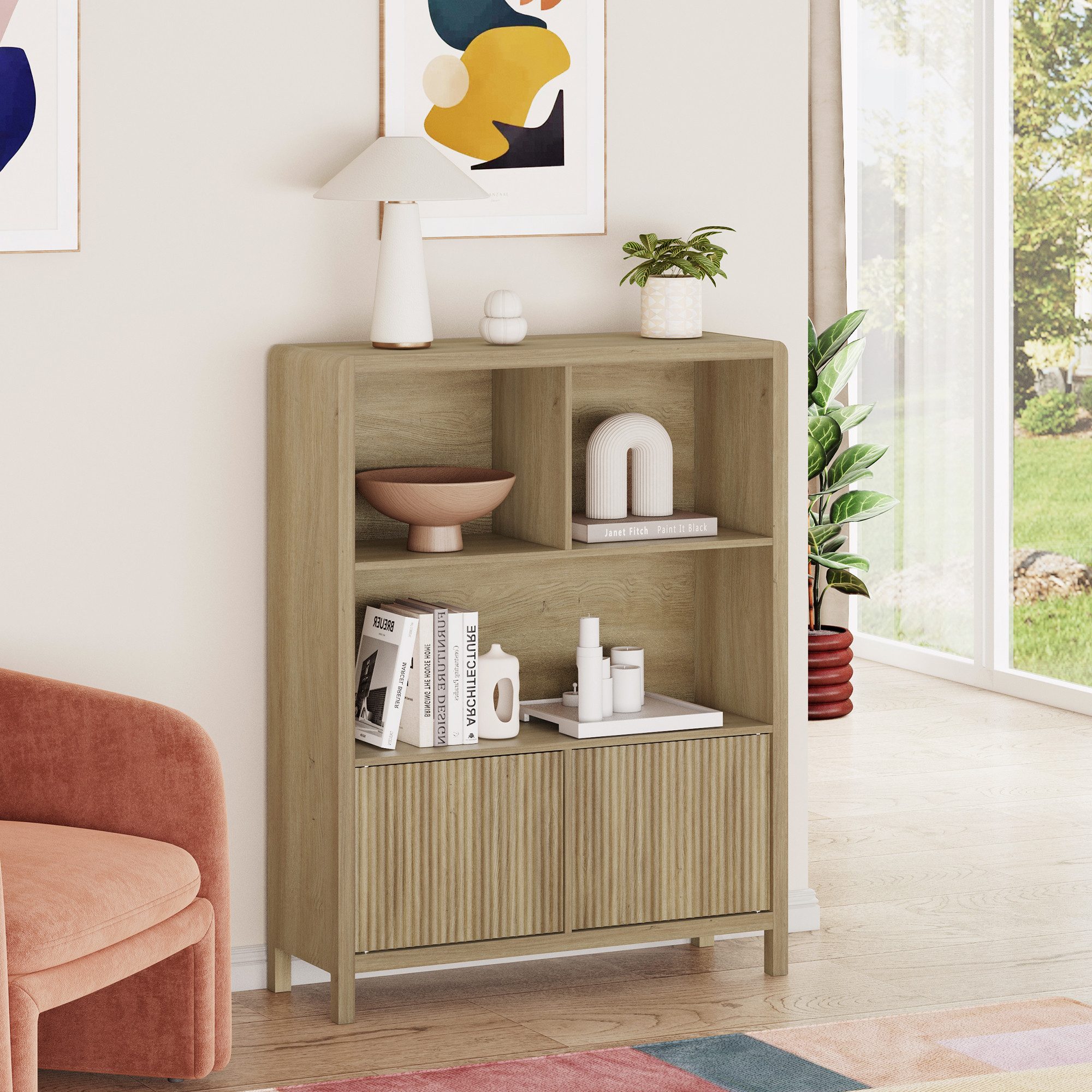en.casa Highboard, »Lukkodso« mit 2 Türen,5 Fächern 103x80x28 cm Eicheoptik, rustikal