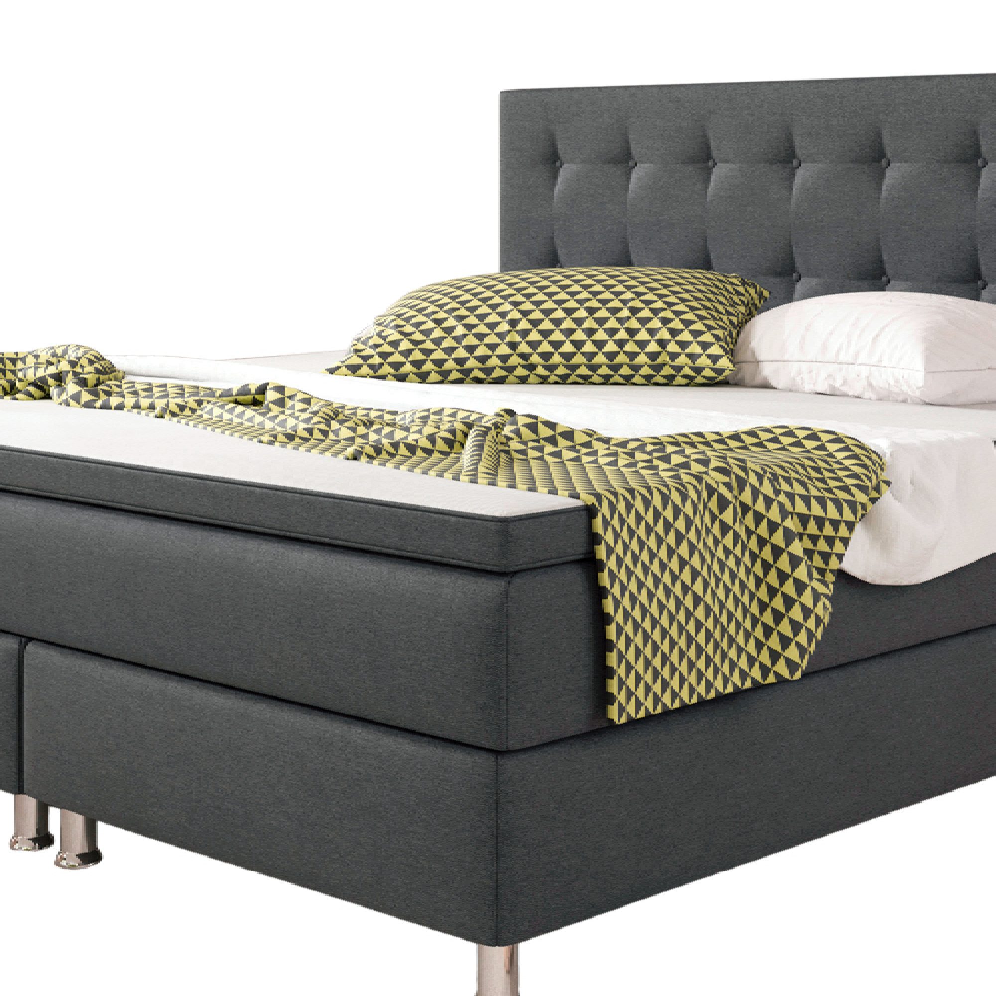 inter Boxspringbett Boxspringbett Köln Webstoff mit 7 Zonen Taschenfederkern und Topper (180x200 cm, Anthrazit inkl. 7 Zonen Taschenfederkernmatratzen und Topper), Taschenfederkern-Komfort, gepolstertes Kopfteil, inklusive Matratzen