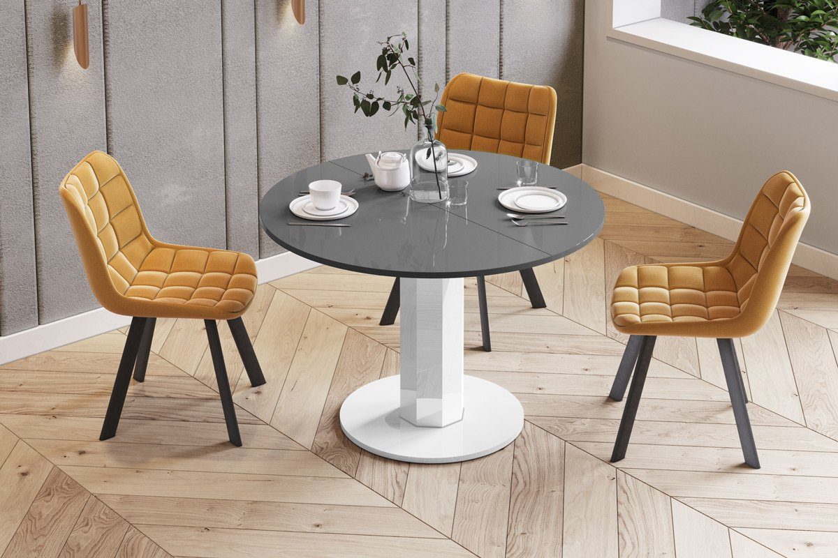 designimpex Esstisch Design Esstisch Tisch HES-111 rund oval Hochglanz ausziehbar 100-148cm