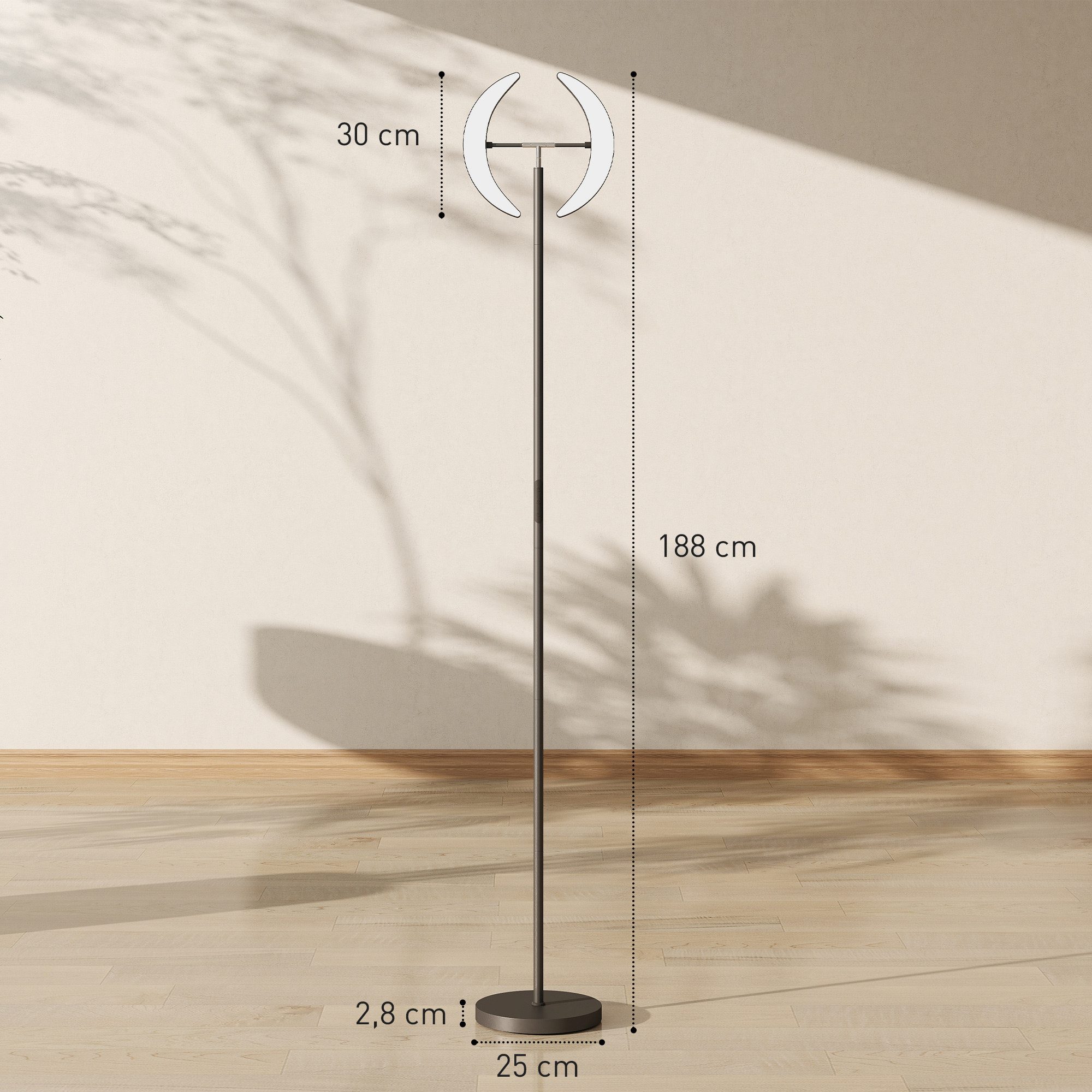 HOMCOM Stehlampe LED Wohnzimmer RGB Stehleuchte Dimmbar 350° drehbarer Doppelkopf, Dimmfunktion, Farbwechsel, Nachtlichtfunktion, LED fest integriert, Farbwechs – Bild 3 von 5