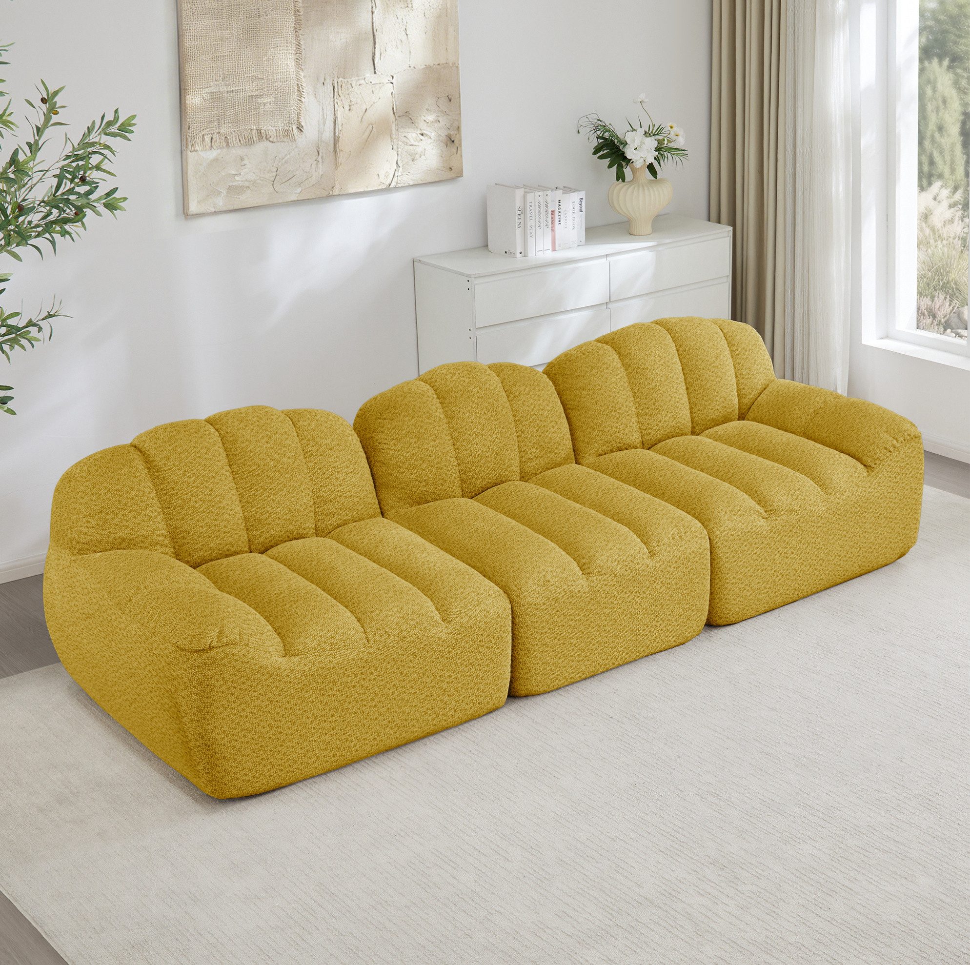 OKWISH Loungesofa modulares Ecksofa, ergonomisch geschwungene Form, rutschfeste Modulverbindung, weicher hautfreundlicher Granulatgewebe-Bezug, geeignet für Wohnzimmer und Apartment 1 Teile