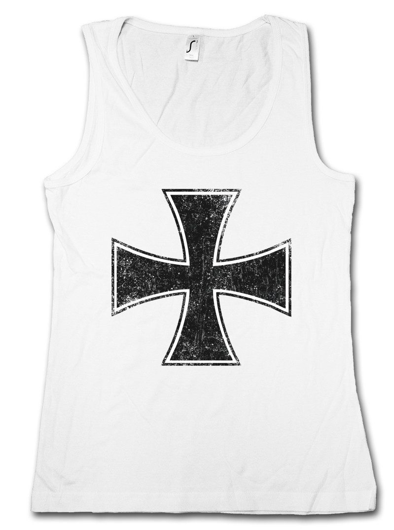 Urban Backwoods Tanktop Rock Cross Ärmelloses Damen T-Shirt Iron Symbol Roll Metal Music Lemmy Logo Symbol Kreuz Rockabilly