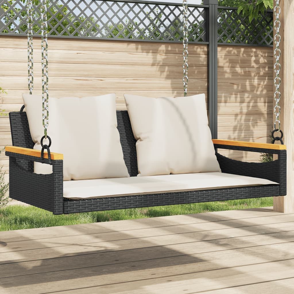 vidaXL Gartenbank Hängebank mit Kissen Schwarz 109x62x40 cm Poly Rattan (1-St)