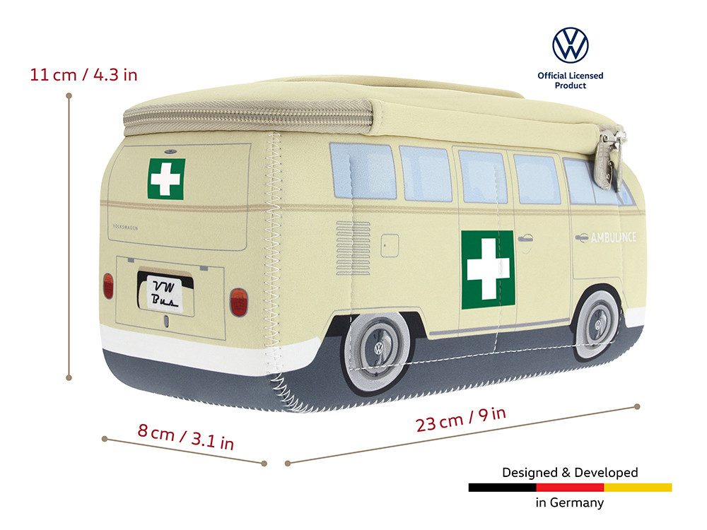 VW Collection by BRISA Kulturbeutel Volkswagen Neopren Schminktasche, Reisebeutel, funktionale Kosmetiktasche im Rettungswagen Design, 23x11x8 cm