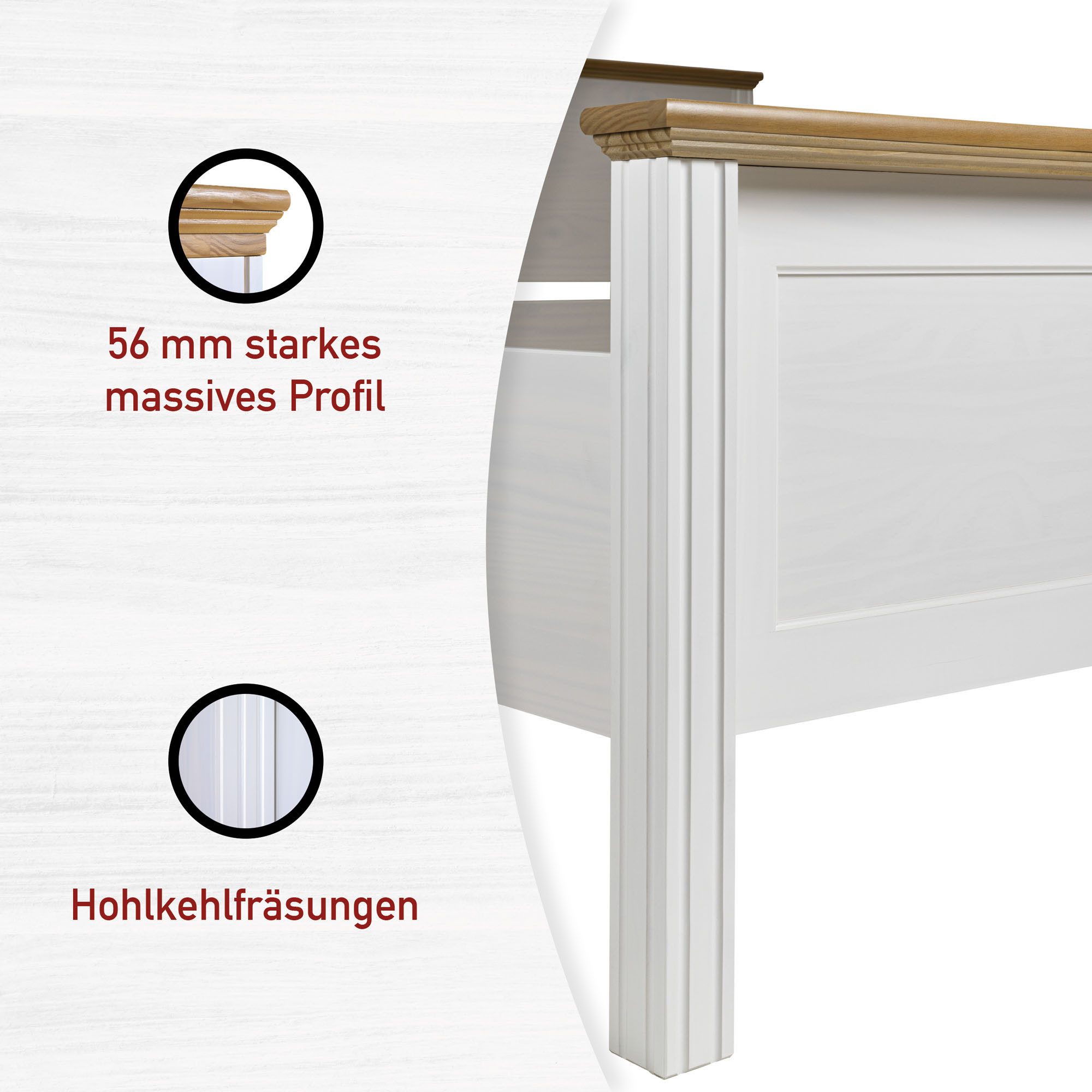 Inter Link Massivholzbett Maluno, Kiefer Massiv, ohne Lattenrost, 90/120/140/160/180 x 200 cm