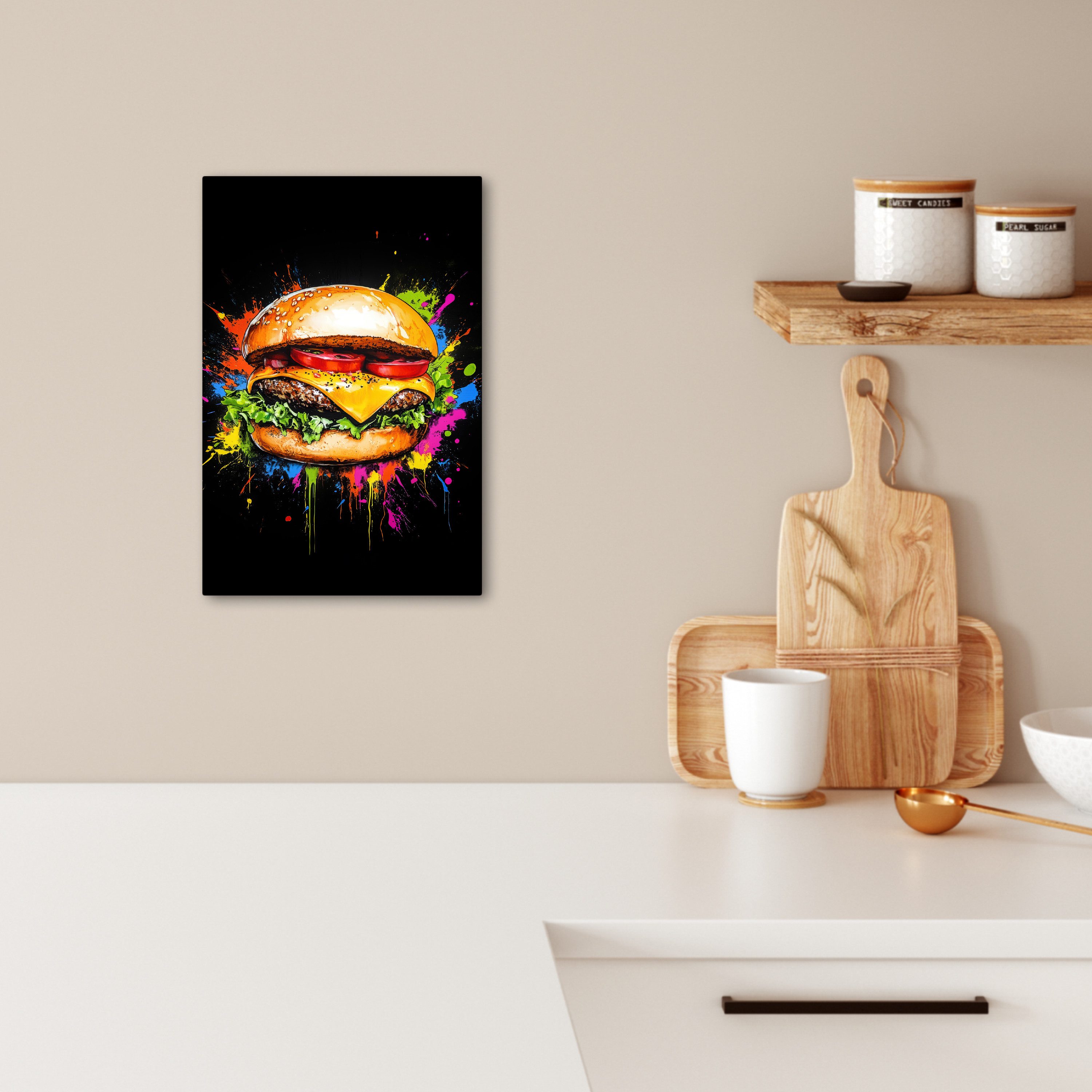 OneMillionCanvasses® Leinwandbild Hamburger - Graffiti - Farbe - Bunt - Ess günstig online kaufen