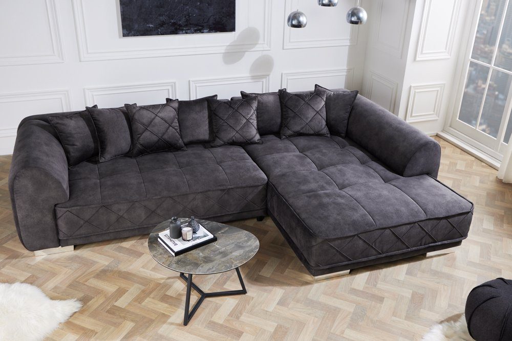 riess-ambiente Big-Sofa DECADENCIA 320cm dunkelgrau · XXL Couch aus Samt inkl. 8 Kissen, Einzelartikel 1 Teile, Sofa in L-Form · Ottomane beidseitig montierbar  – Bild 4 von 5