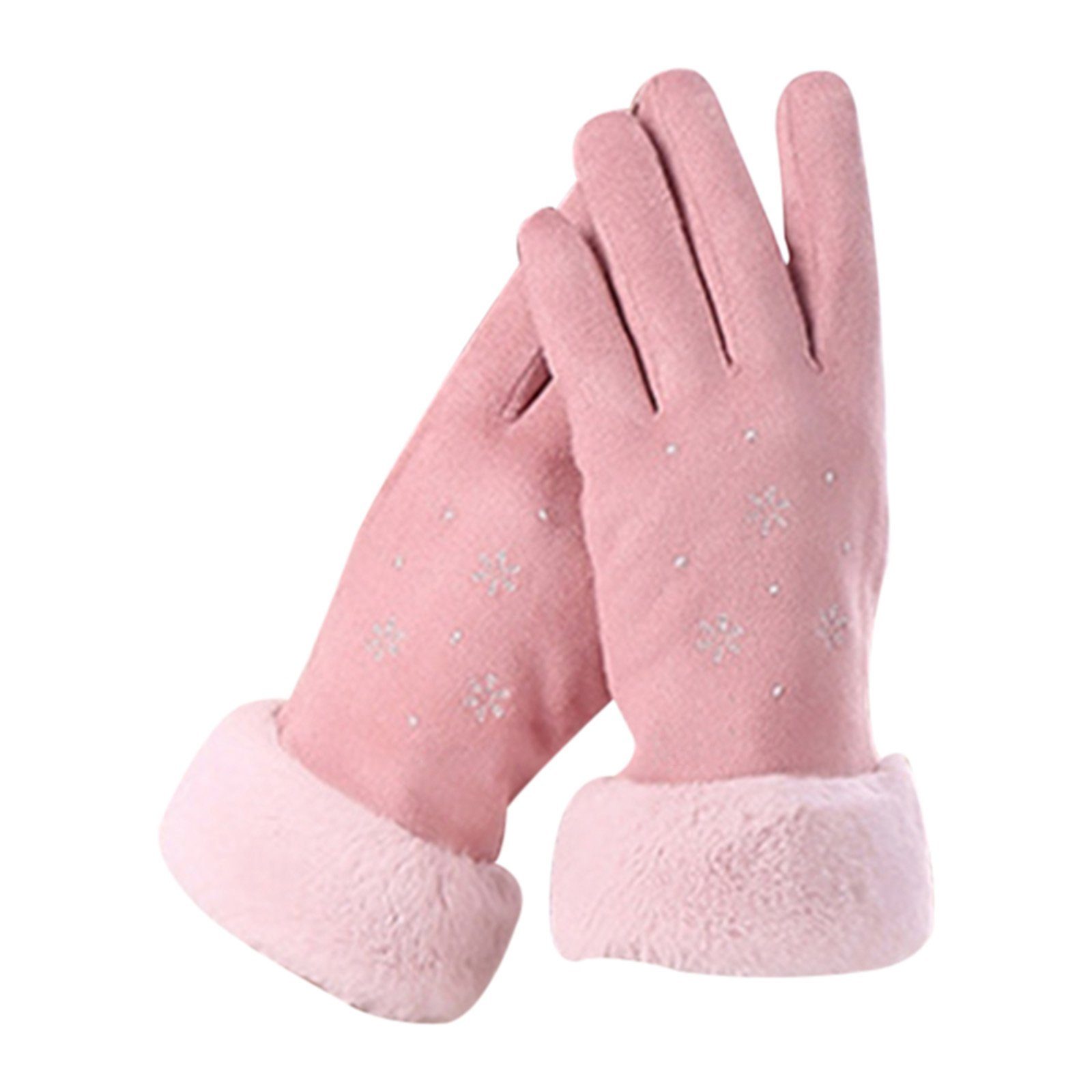 Blusmart Frauen Lederhandschuhe Schneeflocke Berührt Handschuhe Rosa Lederhandschuhe Wildleder Wärmende Hand