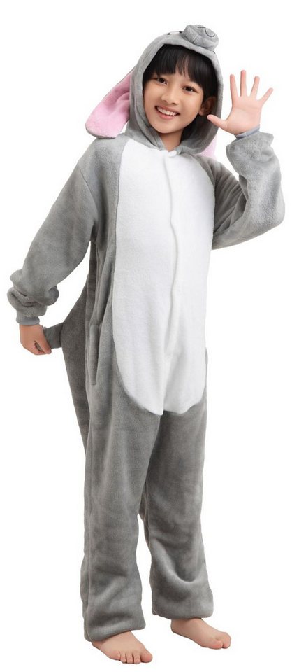 Corimori Jumpsuit Kinder Kostüm Jumpsuit Onesie verschiedene Designs (1-tlg) Fasching, Karneval, Tierkostüme Hase grau 104-110 Kaninchen