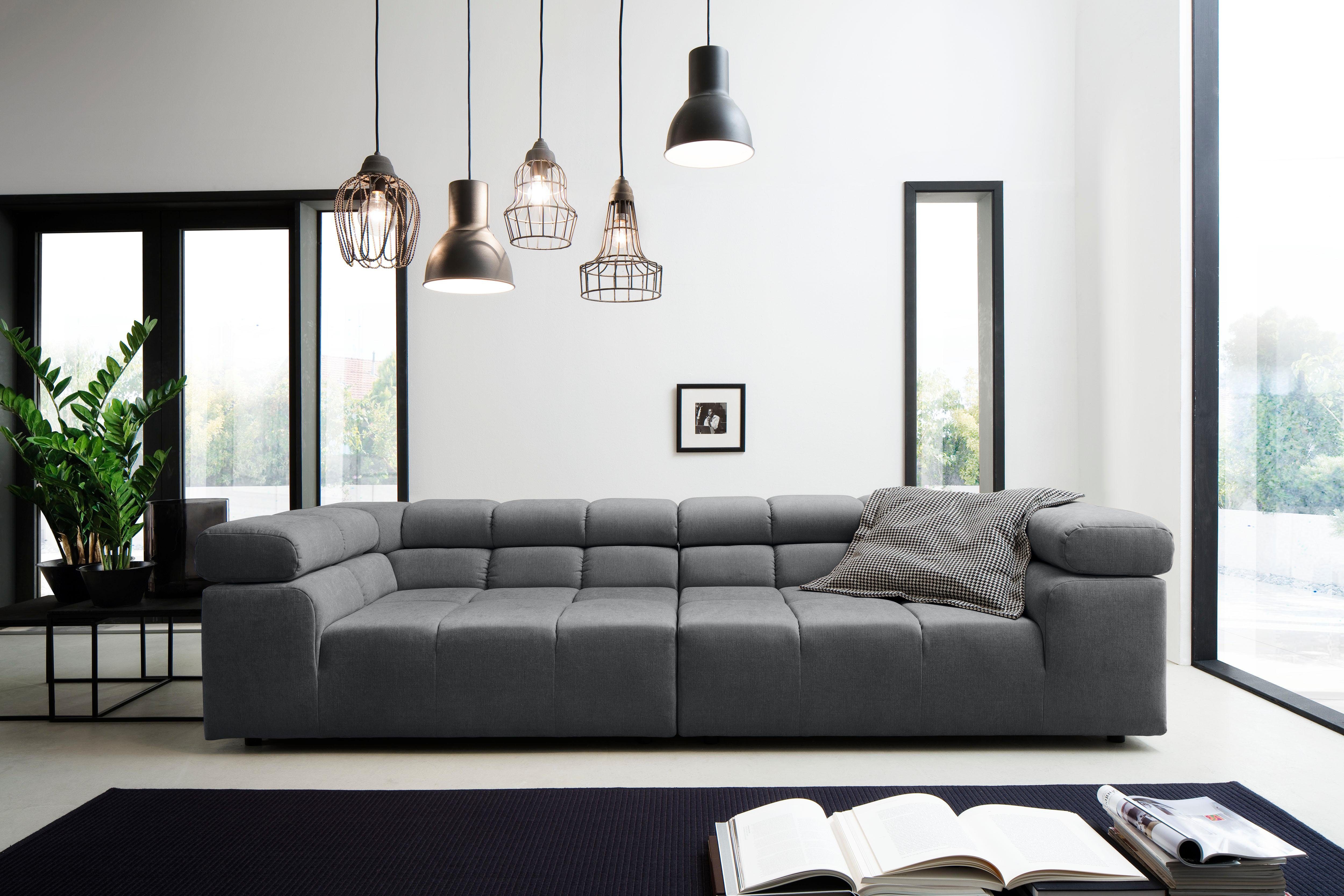 INOSIGN Big-Sofa Ancona B/T/H: 290/110/70 cm, auffällige Steppung, inkl. 2 Zierkissen und verstellbaren Kopfstützen