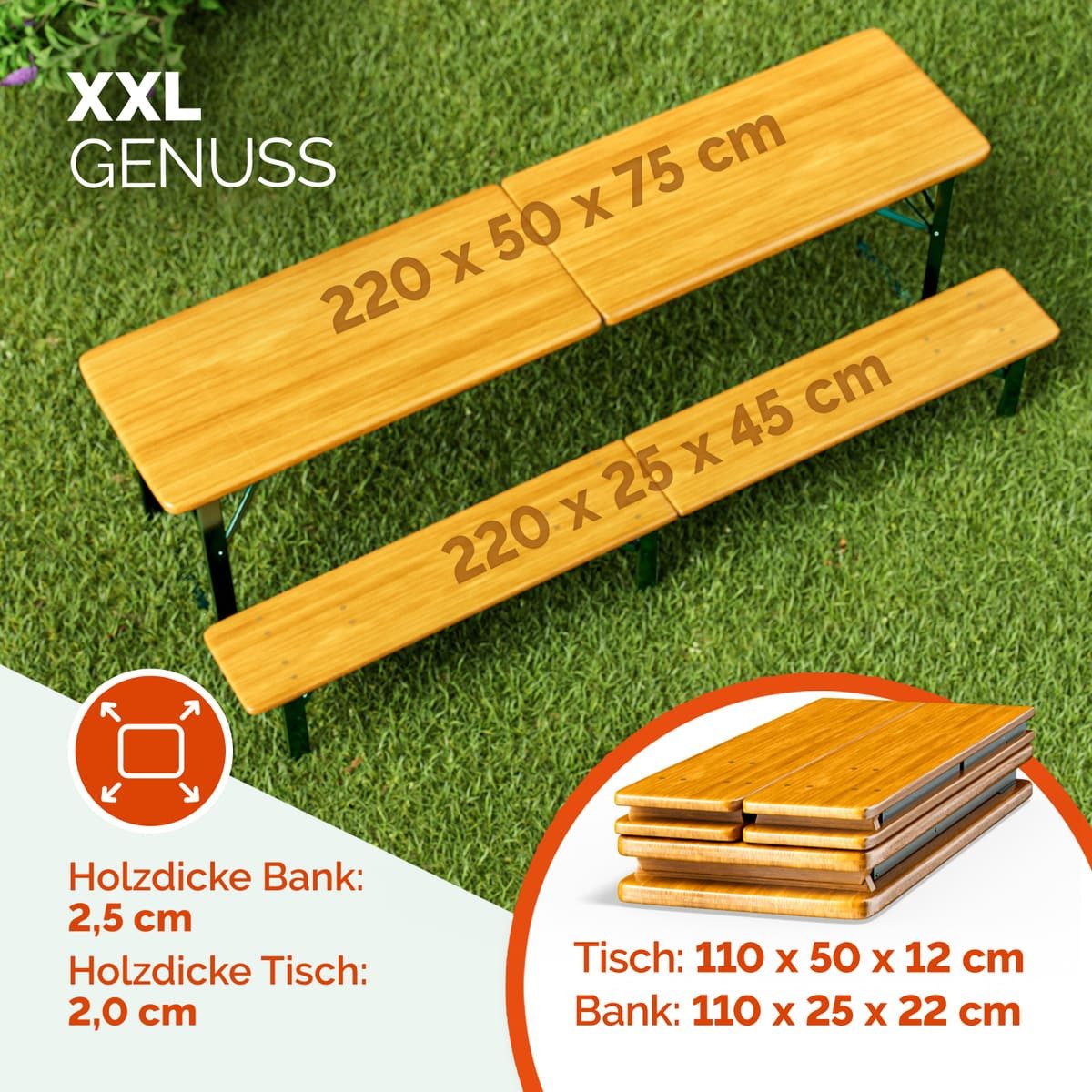 Casaria Bierzeltgarnitur, (3-tlg), 220 cm Klappbar Stabil 3 Teilig 2x Bierb günstig online kaufen