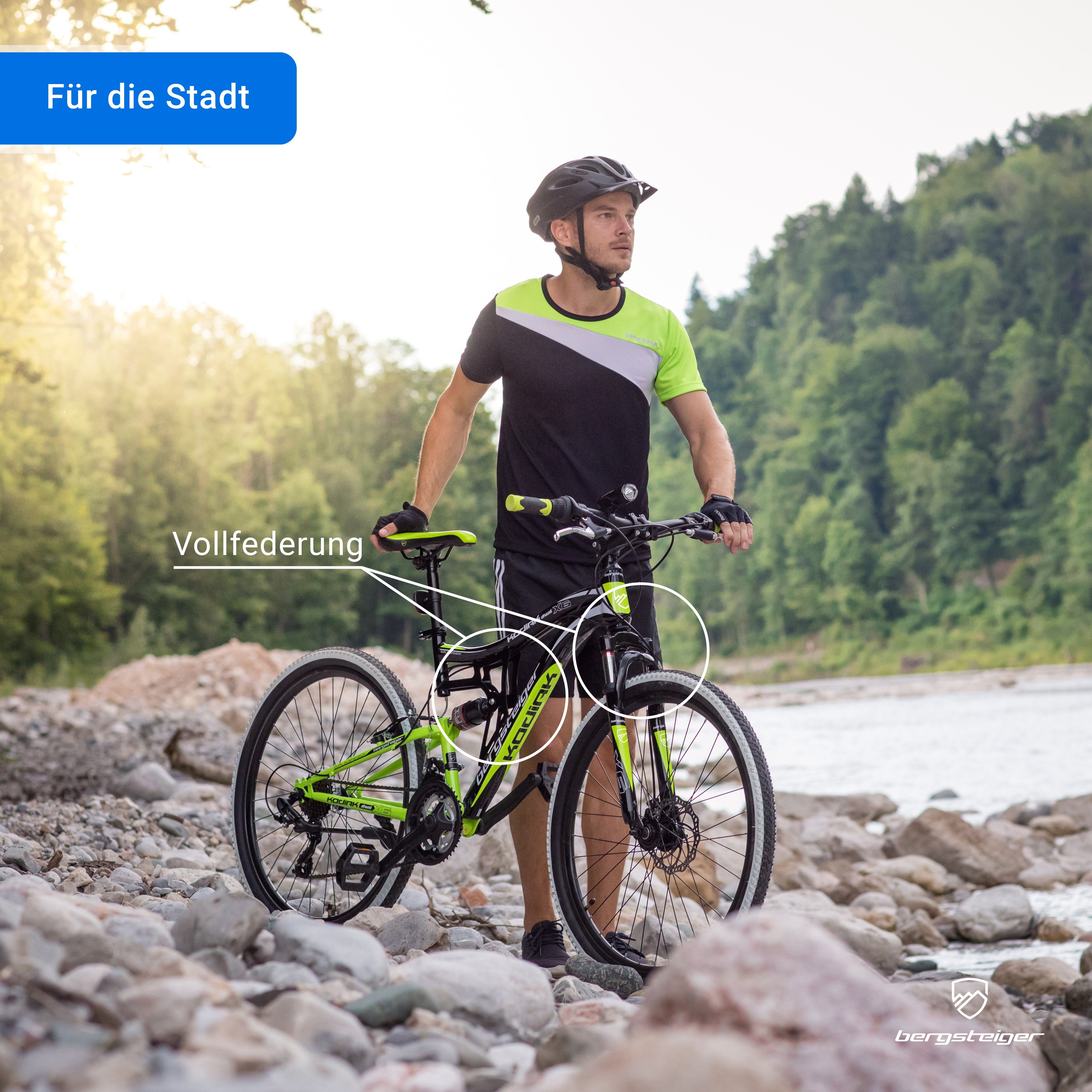 bergsteiger Mountainbike Kodiak 26, 29 Zoll Mountainbike, geeignet ab 150 cm, Damen, Herren, 21 Gang Shimano Tourney RD-TY300 Schaltwerk, Kettenschaltung, V-Bremse & Scheibenbremse