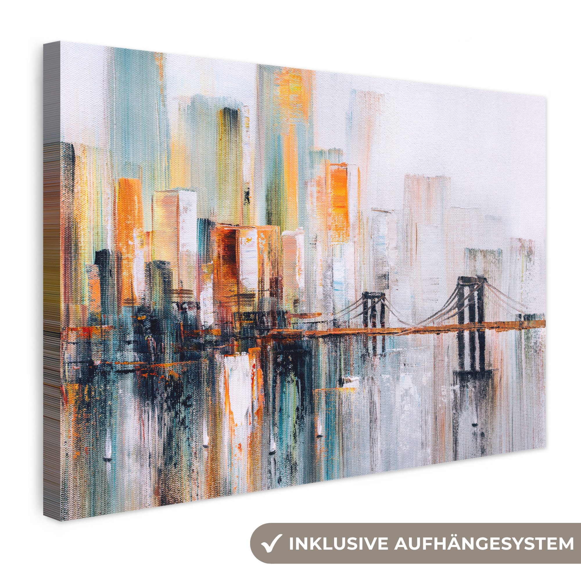 OneMillionCanvasses® Leinwandbild Ölfarbenoptik – Skyline – Abstrakt, Fotodruck (1 St), Leinwand Bilder Klein, Wand Dekoration Aesthetic 30×20 cm