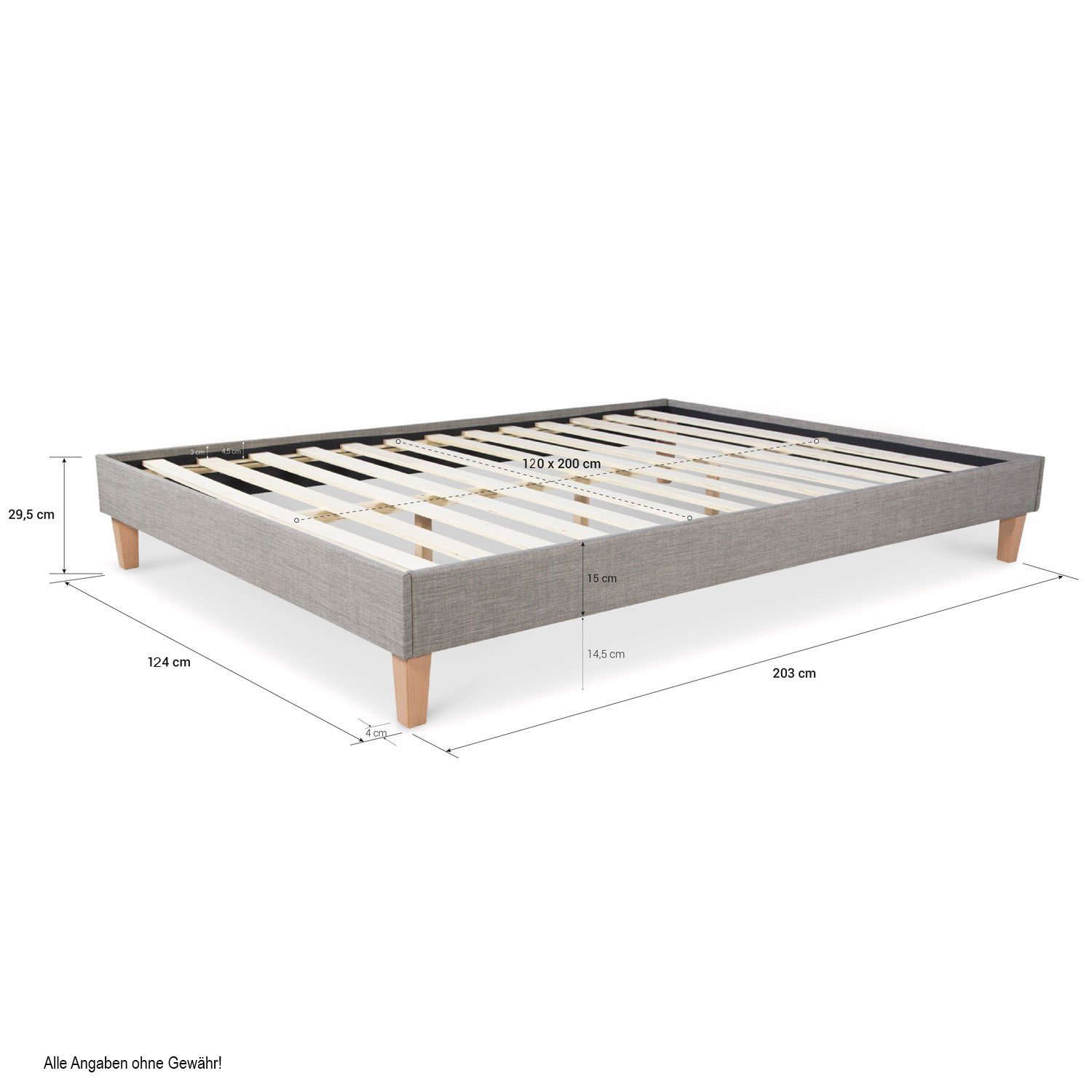Homestyle4u Polsterbett »Doppelbett 120x200 Matratze Lattenrost Grau Bett«