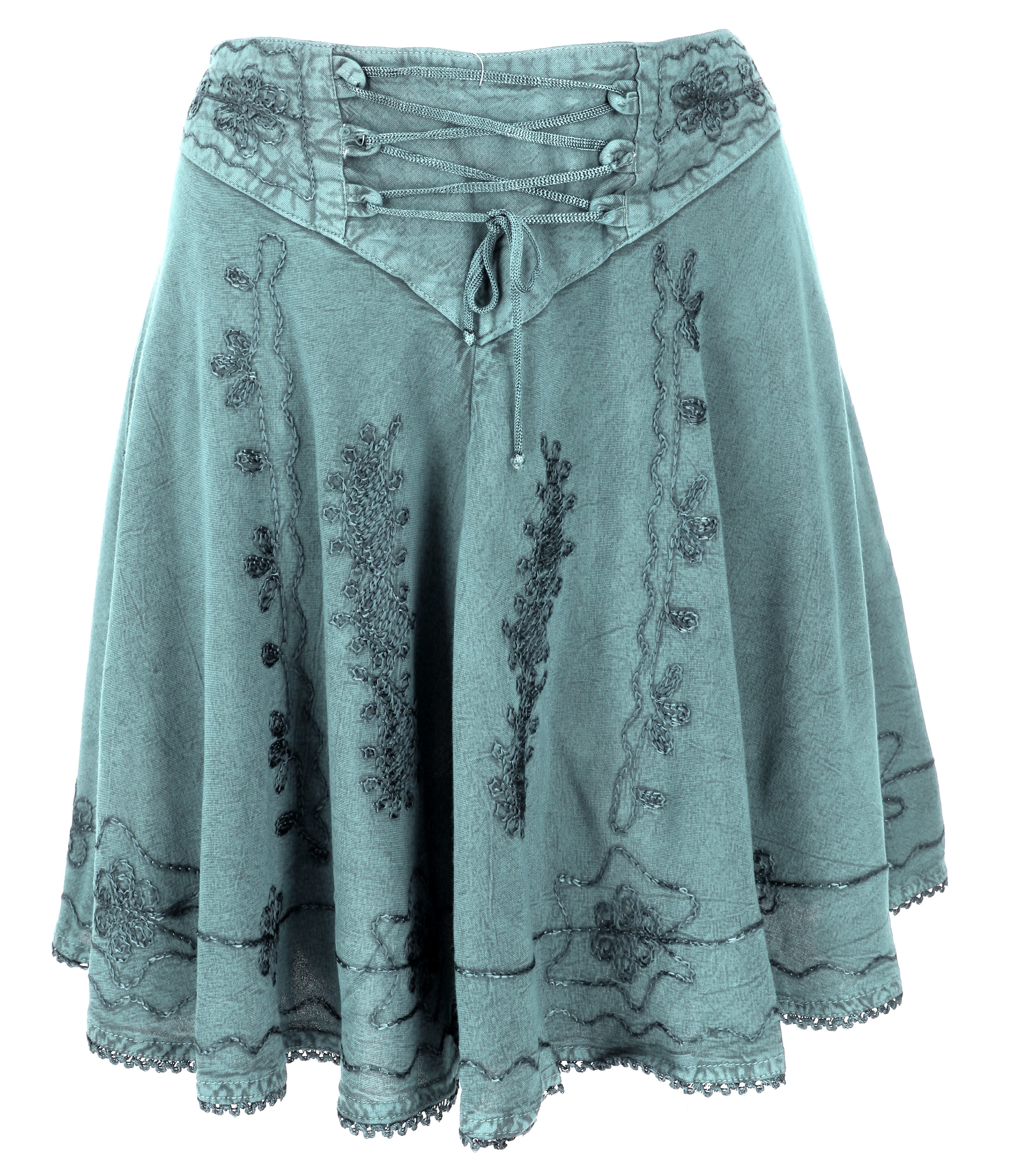 Guru-Shop Minirock Bestickter Boho Minirock - türkisgrün alternative Bekleidung