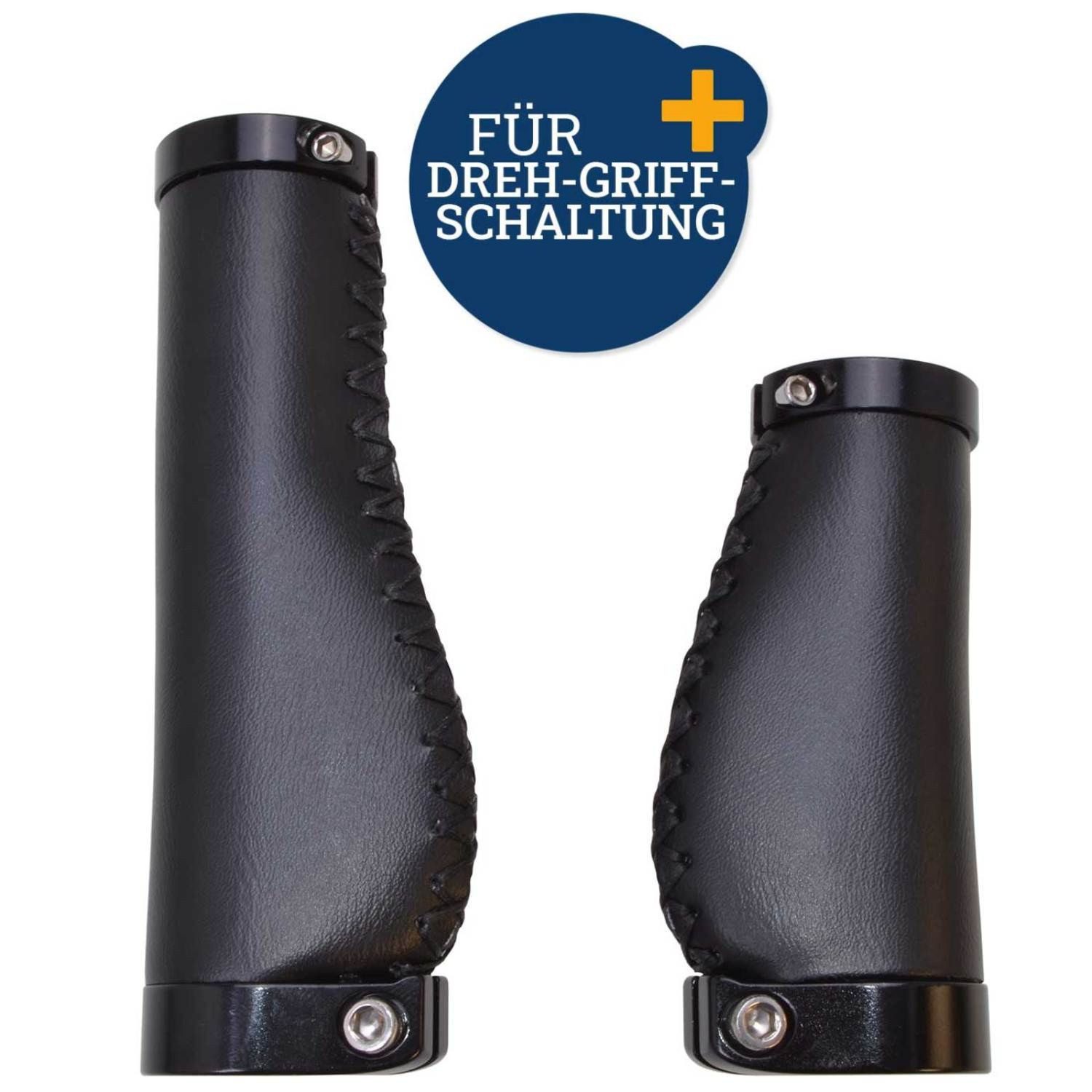 Diedrich Filmer GmbH Fahrradlenkergriff Fahrrad-Griffe Ergonomisch für Drehgriff Schaltung (2x Lenkergriffe, 2-St., Set), Set Kurz Lang Lenker-Griffe Ergo PU Leder Lenkergriffe Fahrradgriffe