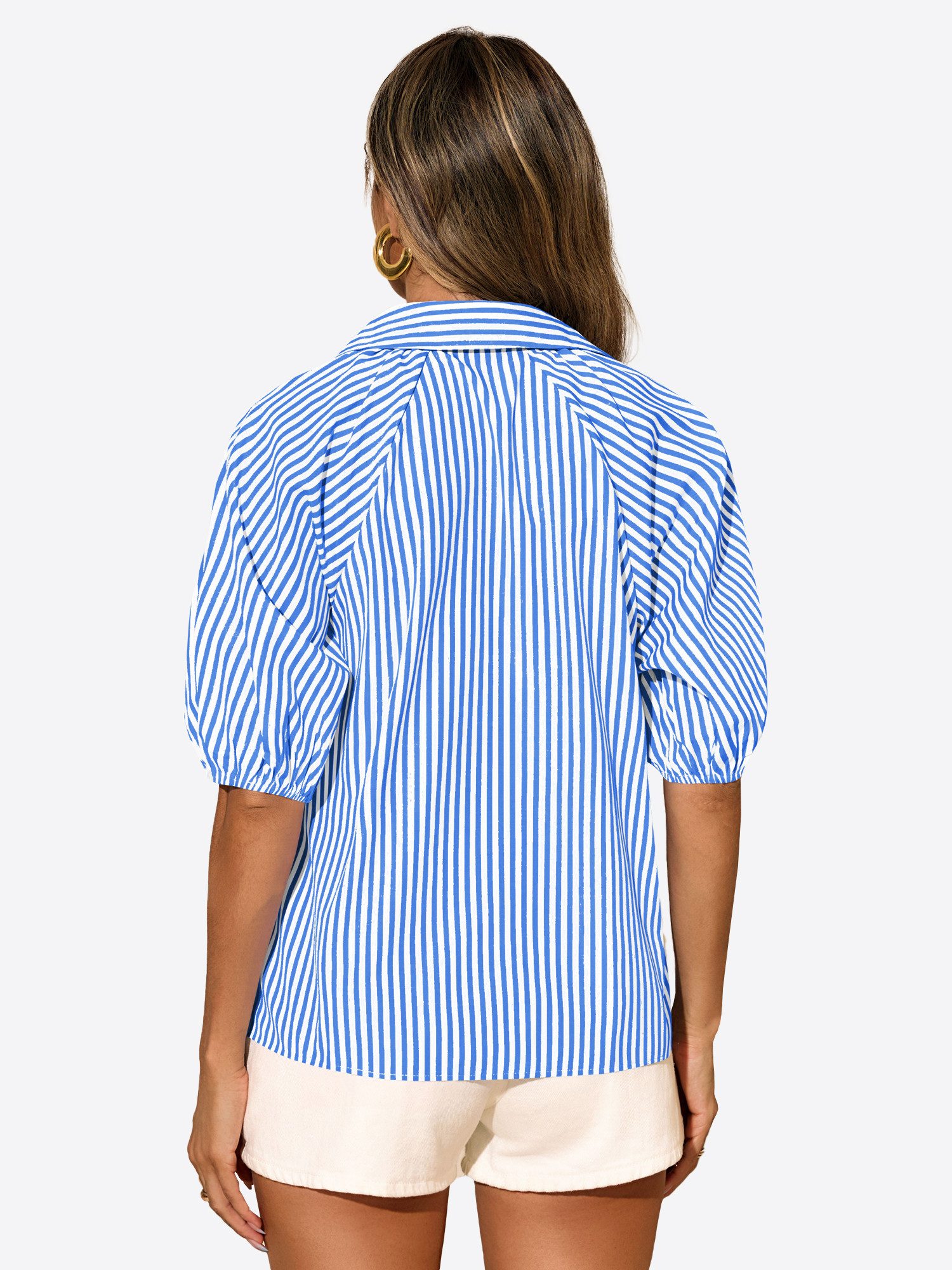 Imily Bela Blusenshirt Damen mit Streifenmuster Puffärmeln und Brusttasche günstig online kaufen