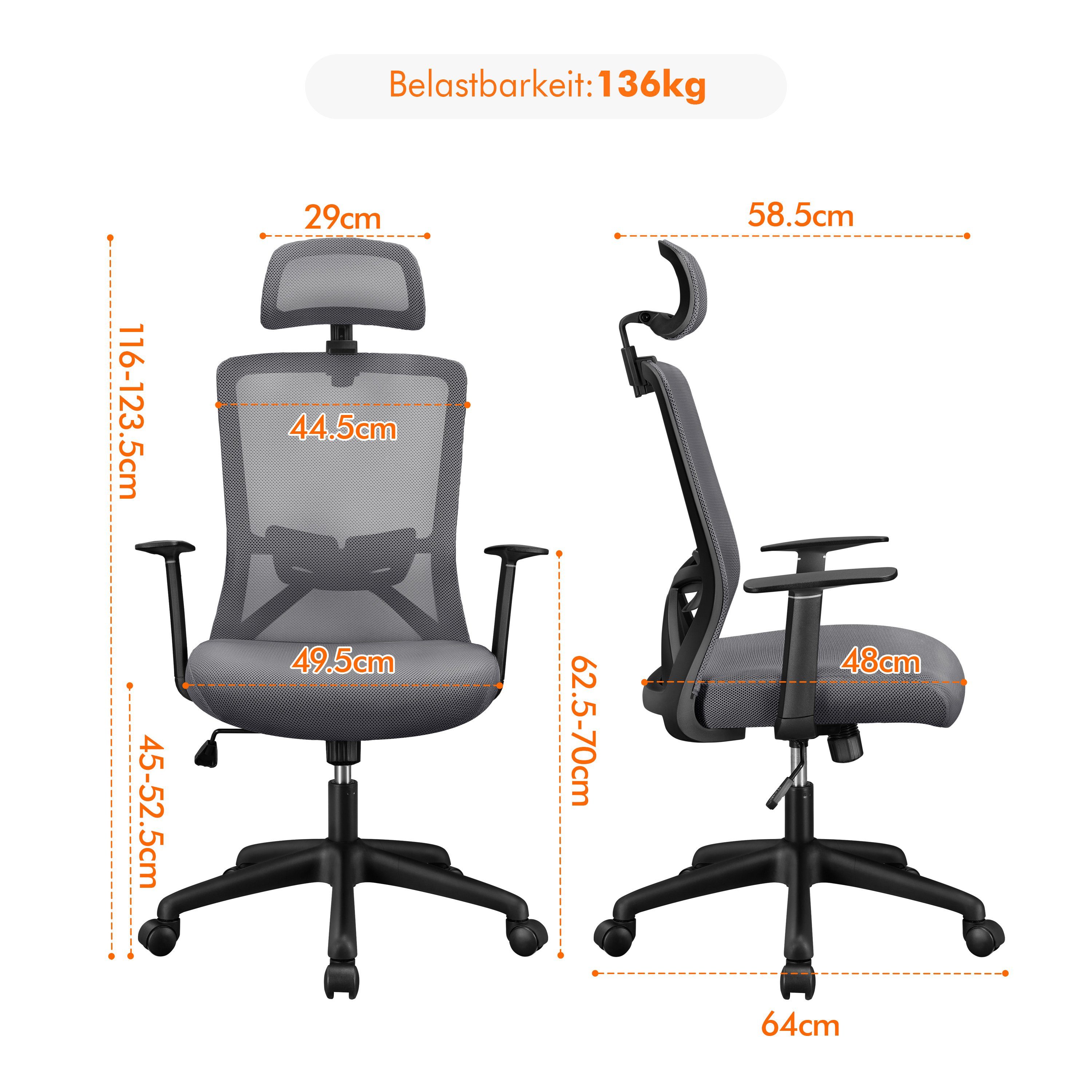 Yaheetech Drehstuhl, Bürostuhl mit Rollen Ergonomischer günstig online kaufen
