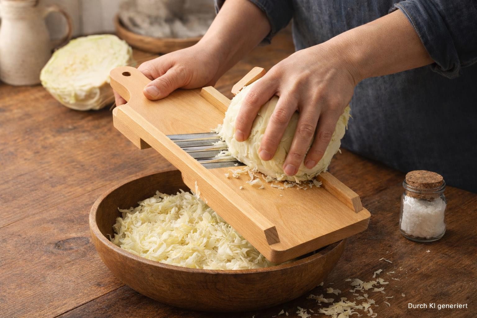 Dekohelden24 Gemüsehobel Holzbrett - Gurkenhobel - Krauthobel mit integriertem Schneider in, Holz
