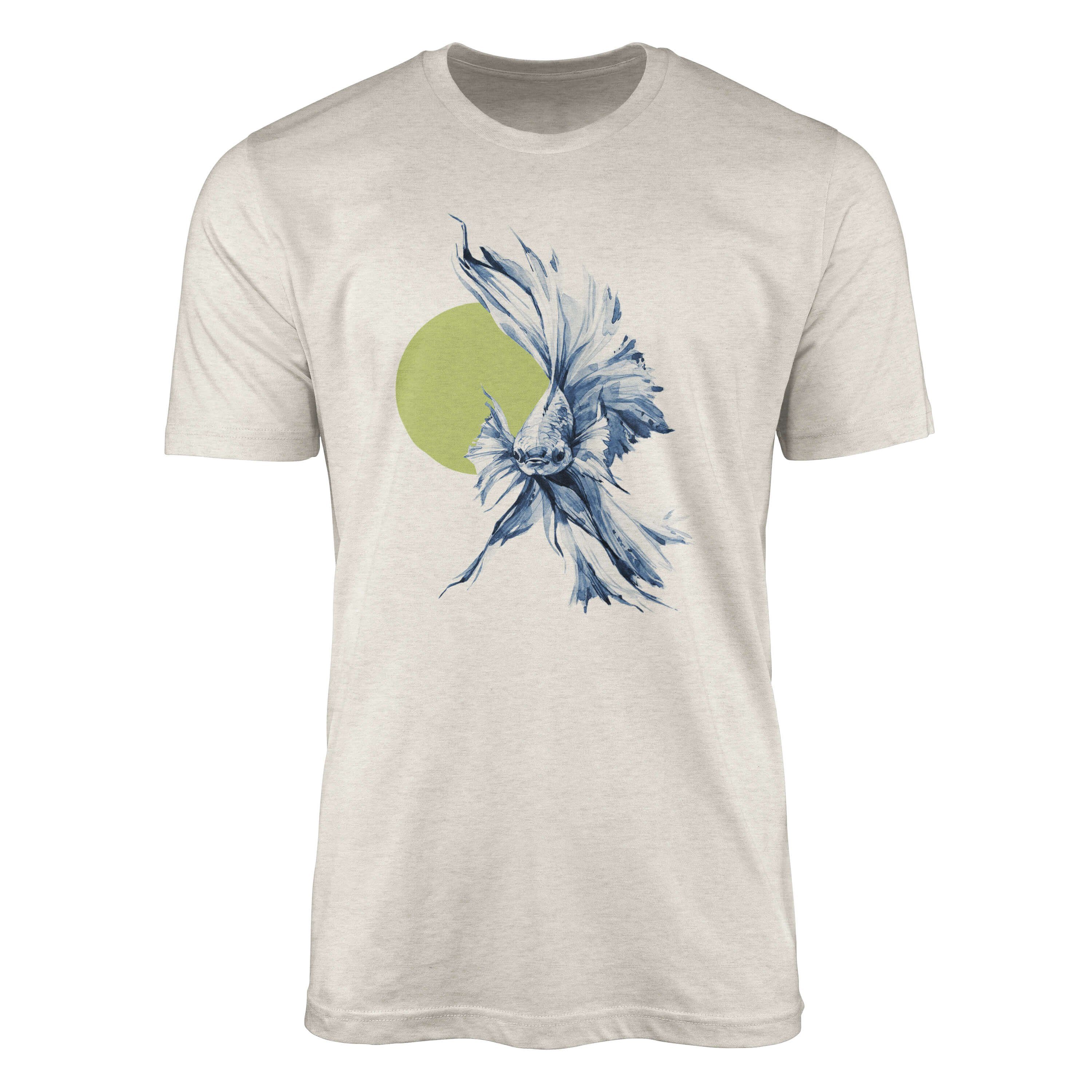 Sinus Art T-Shirt Herren Shirt Kampffisch Wasserfarben 100% schöner (1-tlg) gekämmte Ö Motiv T-Shirt Nachhaltig Bio-Baumwolle