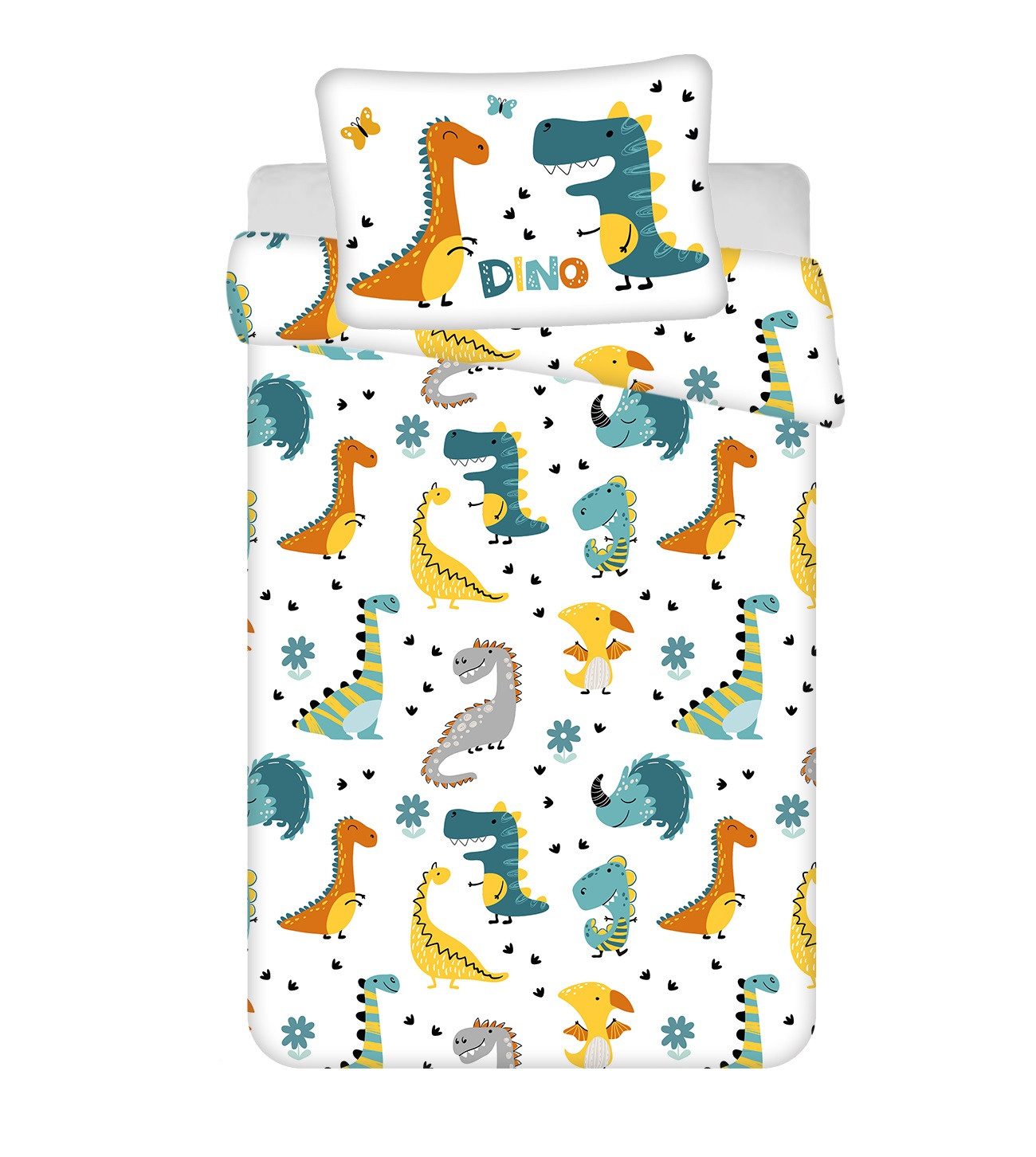 Kinderbettwäsche mit Dino-Design – Bettbezug 100x135 cm & Kissenbezug 40x60 cm