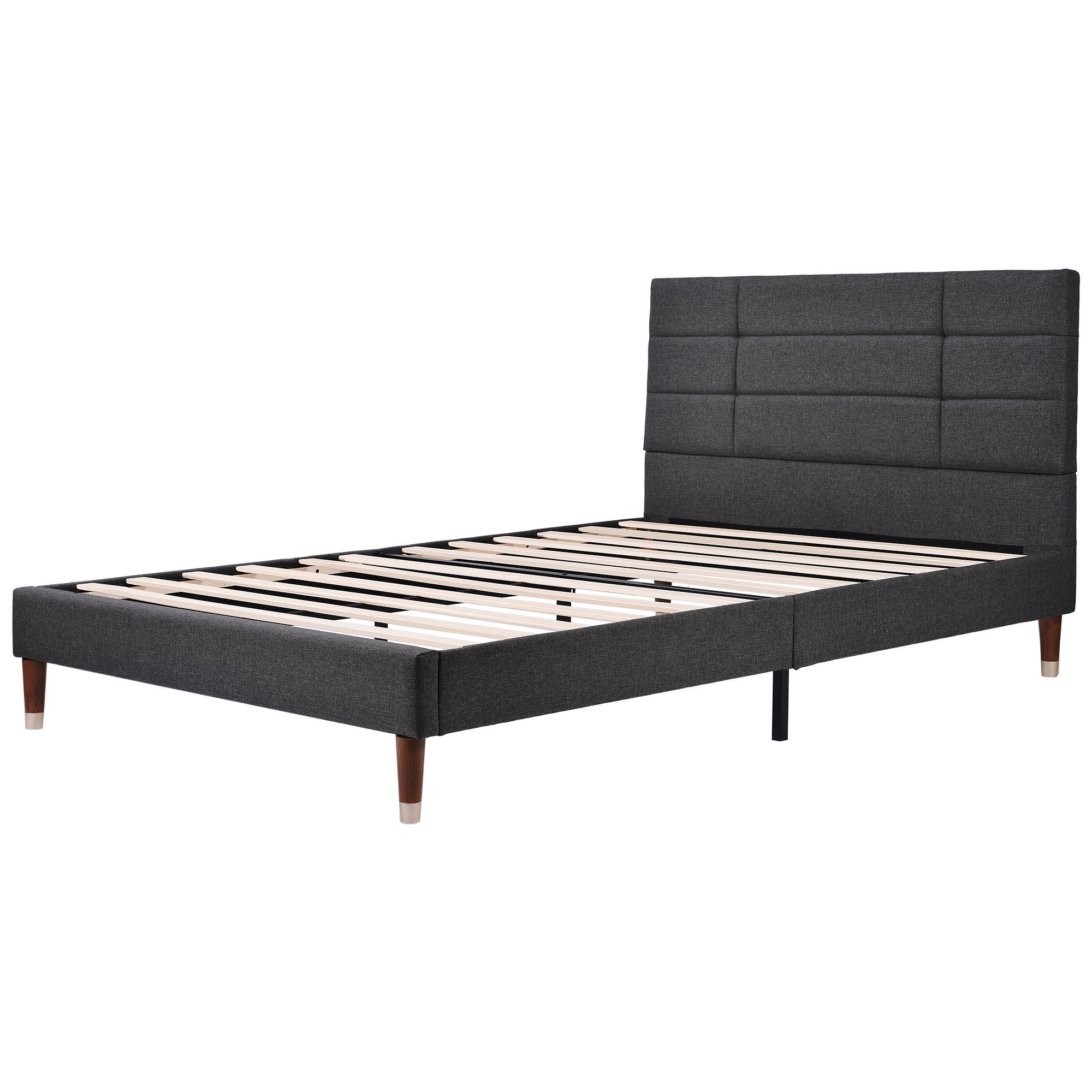 Erwachsenen Matratze, Bett Holzbett Kopfteil), ohne oder (mit Polsterbett Matratze Dunkelgrau WISHDOR Doppelbett Polsterkopfteil, Bettgestell Massivholzbett mit 140x200cm Jugendbett Funktionsbett gepolsteres für