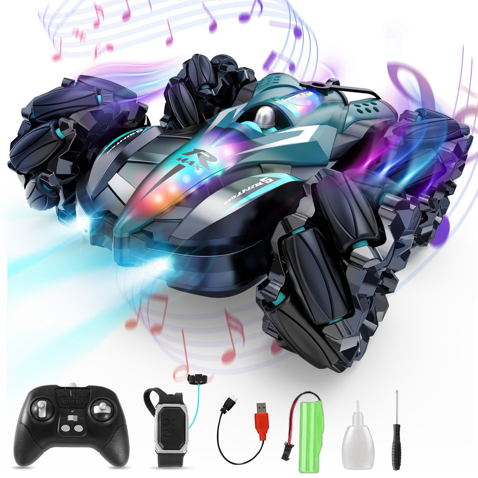 RC-Auto RC-Auto mit Rauch & LED, 2.4GHz Fernsteuerung, Gesten- & App-Steuerung