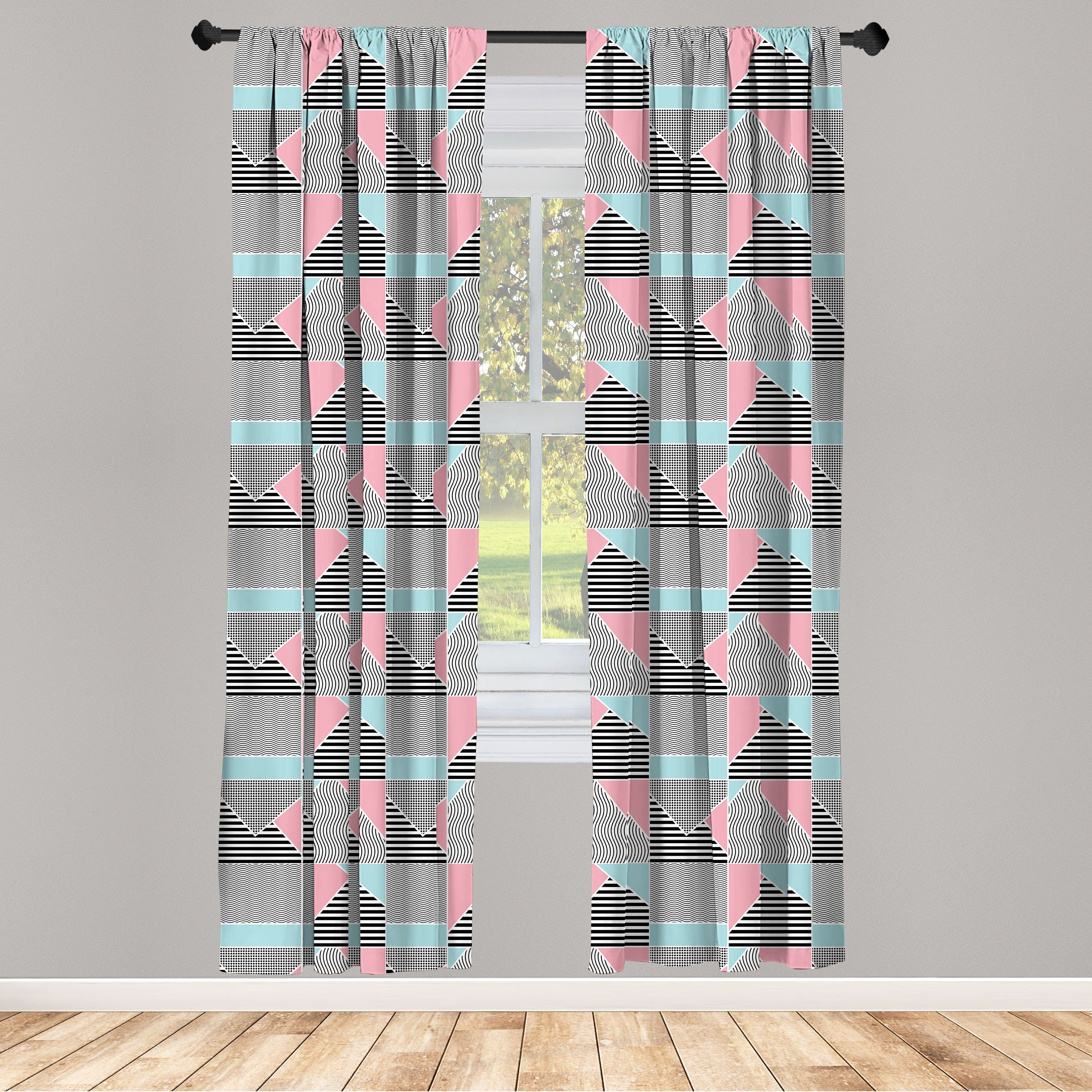 Gardine Vorhang für Wohnzimmer Minimal Schlafzimmer Dekor, Geometrisch Abakuhaus, Themed Bild-Kunst Microfaser