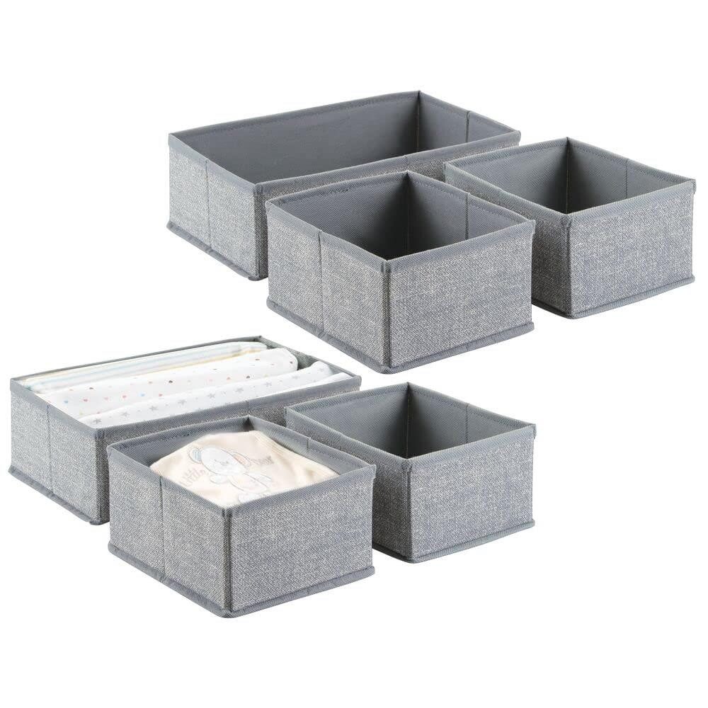mDesign Aufbewahrungssystem Aufbewahrungsbox Stoffkisten Organizer mDesign 6er Set 2 Größen grau