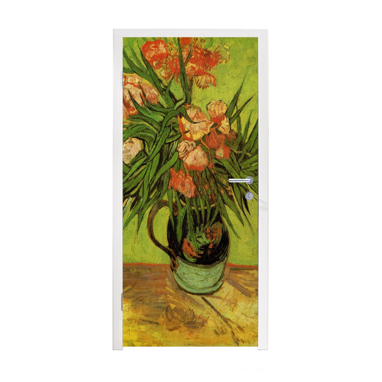 MuchoWow Türtapete Stillleben Vase mit Oleander und Büchern - Vincent van Gogh, Matt, bedruckt, (1 St), Fototapete für Tür, Türaufkleber, 75x205 cm
