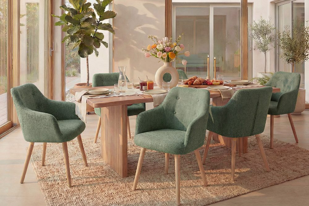 riess-ambiente Esszimmerstuhl SCANDINAVIA MEISTERSTÜCK salbei/natur - Strukturstoff, Gummibaum (Einzelartikel, 1 St), Nordischer Stuhl - ideal für Esszimmer, Wohnbereich oder Homeoffice