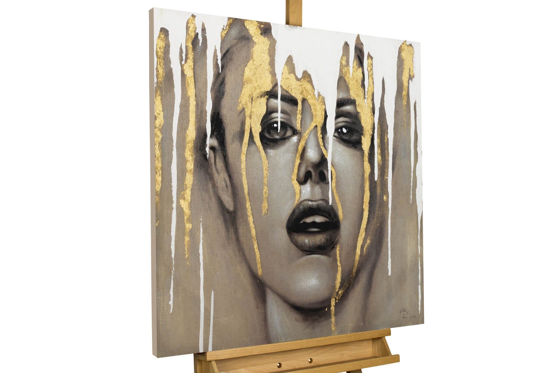 KUNSTLOFT Живопис Behind the Curtain 80x80 cm, Leinwandbild 100% HANDGEMALT Wandbild Wohnzimmer