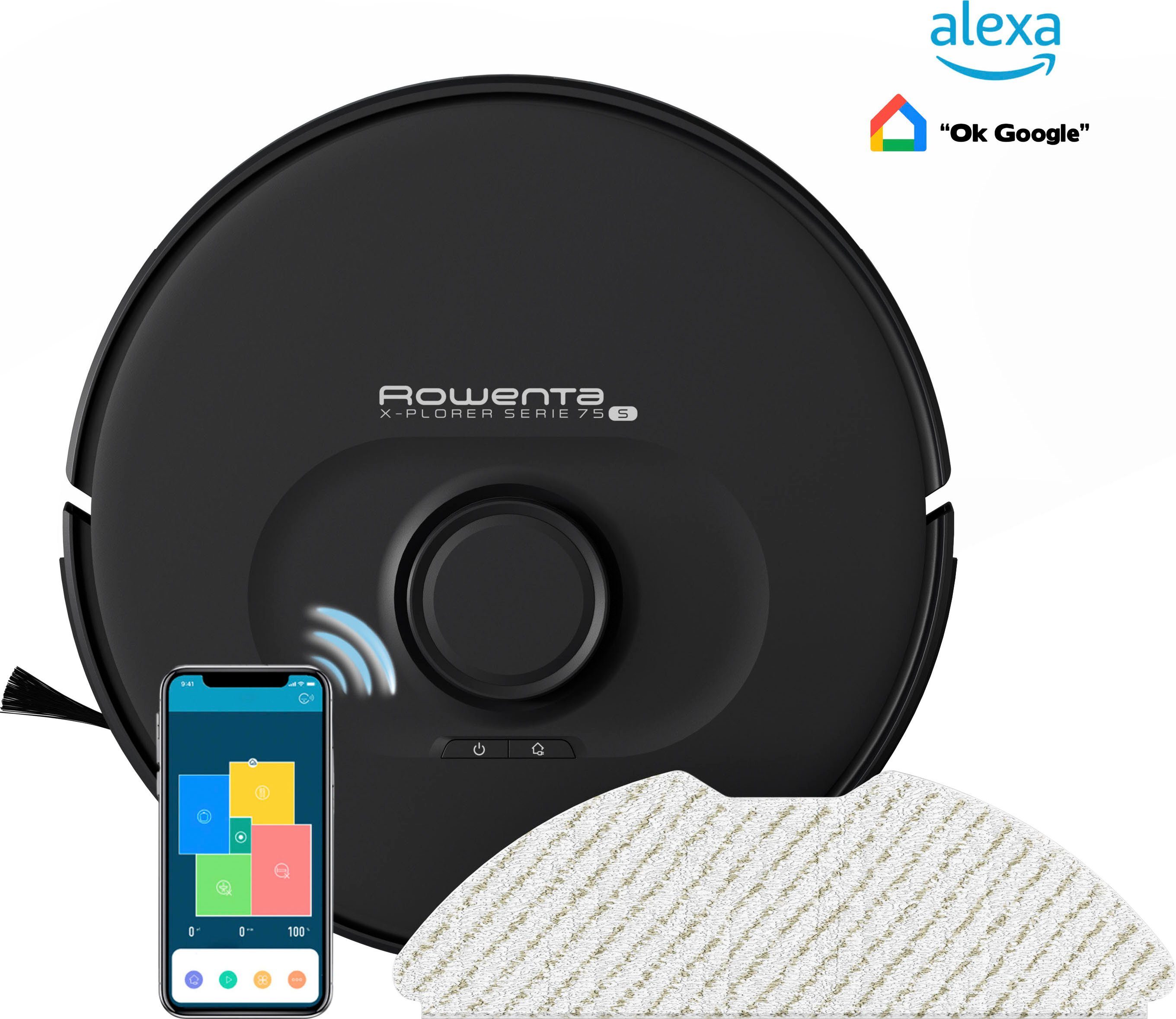 Rowenta Мокро-сухий вакуумний робот X-Plorer 75S neo RR85E1 - 4in1 mit Wischfunktion, Lasernavigation, App und Sprach-Assistent