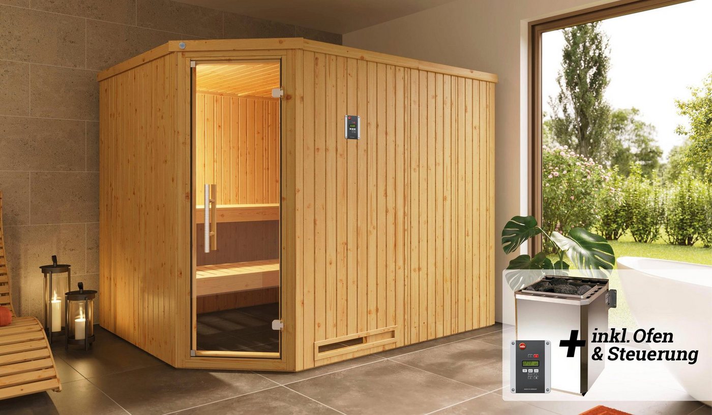 Thumbnail - weka Sauna Varberg, BxTxH: 244 x 194 x 199 cm, 68 mm, (Set) 7,5 kW Bio-Ofen mit digitaler Steuerung