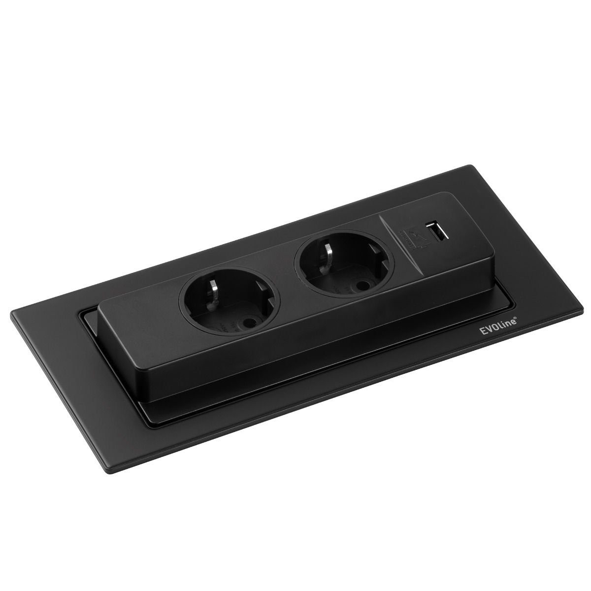 Evoline schwarz matt versenkbare Einbau-Steckerleiste 2 Steckdosen USB C Einbau-Tischsteckdosenleiste