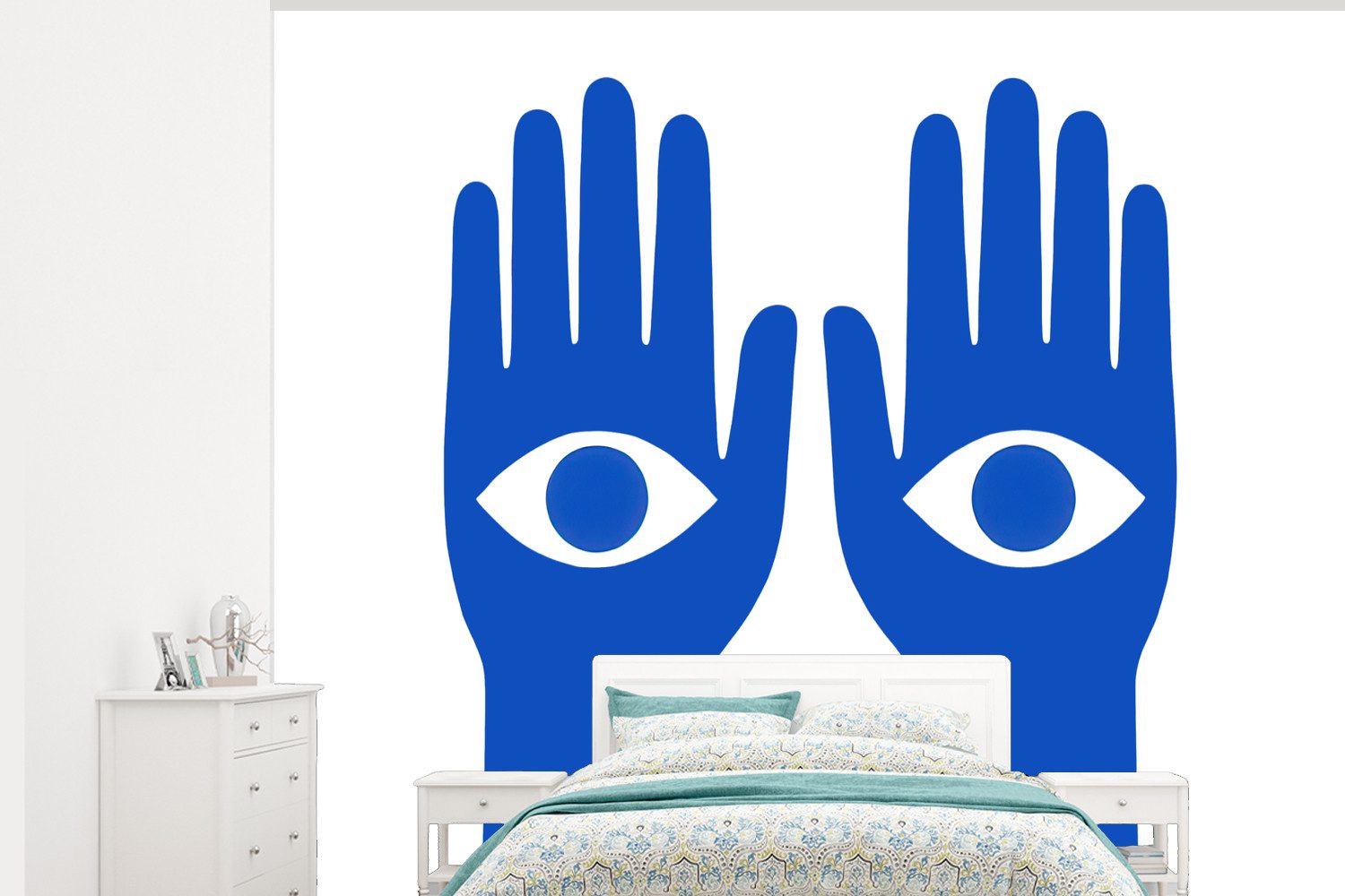 MuchoWow Fototapete Hände - Zwei - Augen - Blau, Matt, bedruckt, Montagefertig Vinyl Tapete, Wandtapete, 325x260 cm