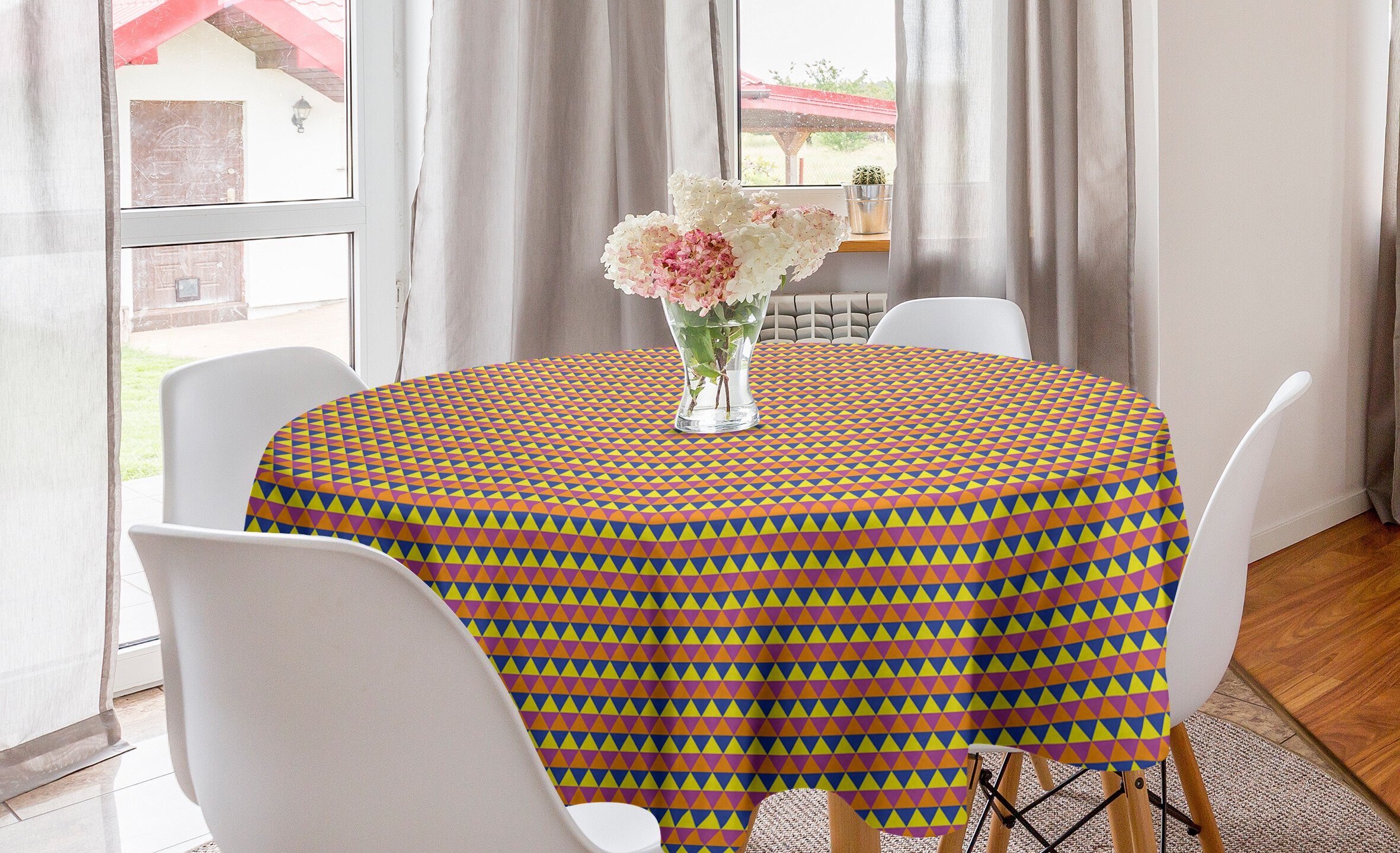 Abakuhaus Tischdecke Kreis Tischdecke Abdeckung für Esszimmer Küche Dekoration, Geometrisch vibrant Triangles