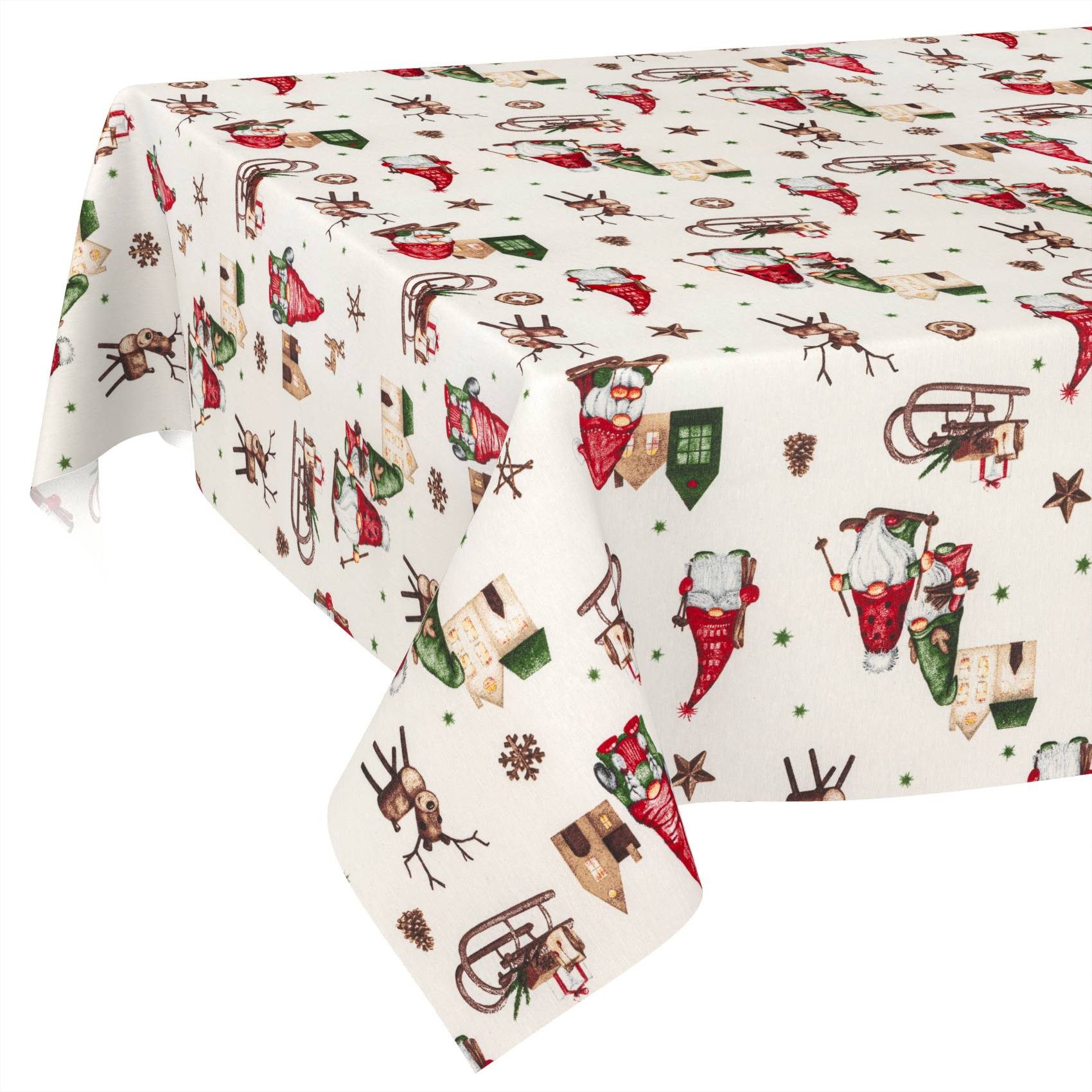 ANRO Tischdecke Weihnachten abwaschbare Weihnachtstischdecke (Einzelstück 1-tlg), Schmutzabweisend Weihnachten Rot-Grün 100x140cm