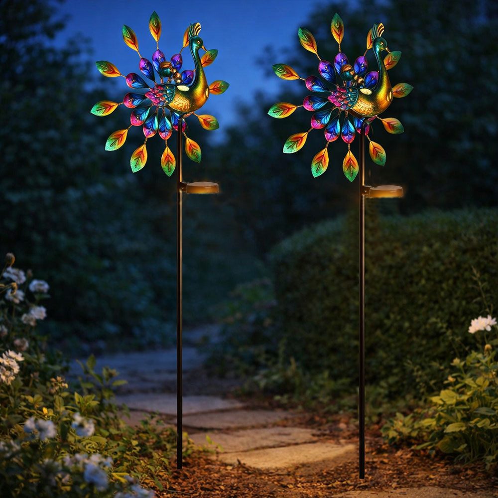 GLOBO LIGHTING Gartenleuchte, LED-Leuchtmittel fest verbaut, Warmweiß, 2x Solarleuchte Außenleuchte Gartendeko LED Pfau-Design Erdspitz