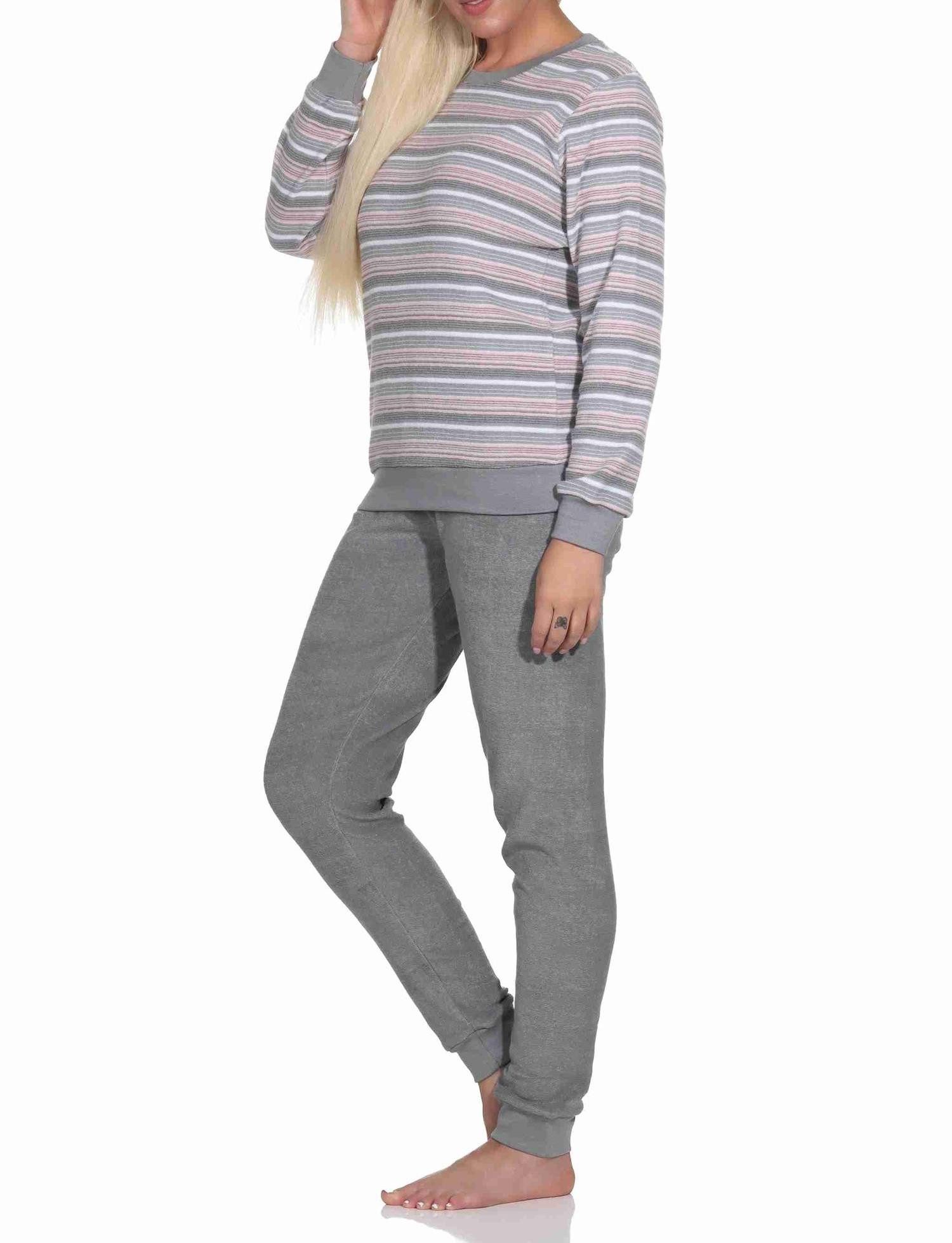 Normann Pyjama Wunderschöner Damen Frottee Schlafanzug langarm Pyjama mit Bündchen – Bild 2 von 5