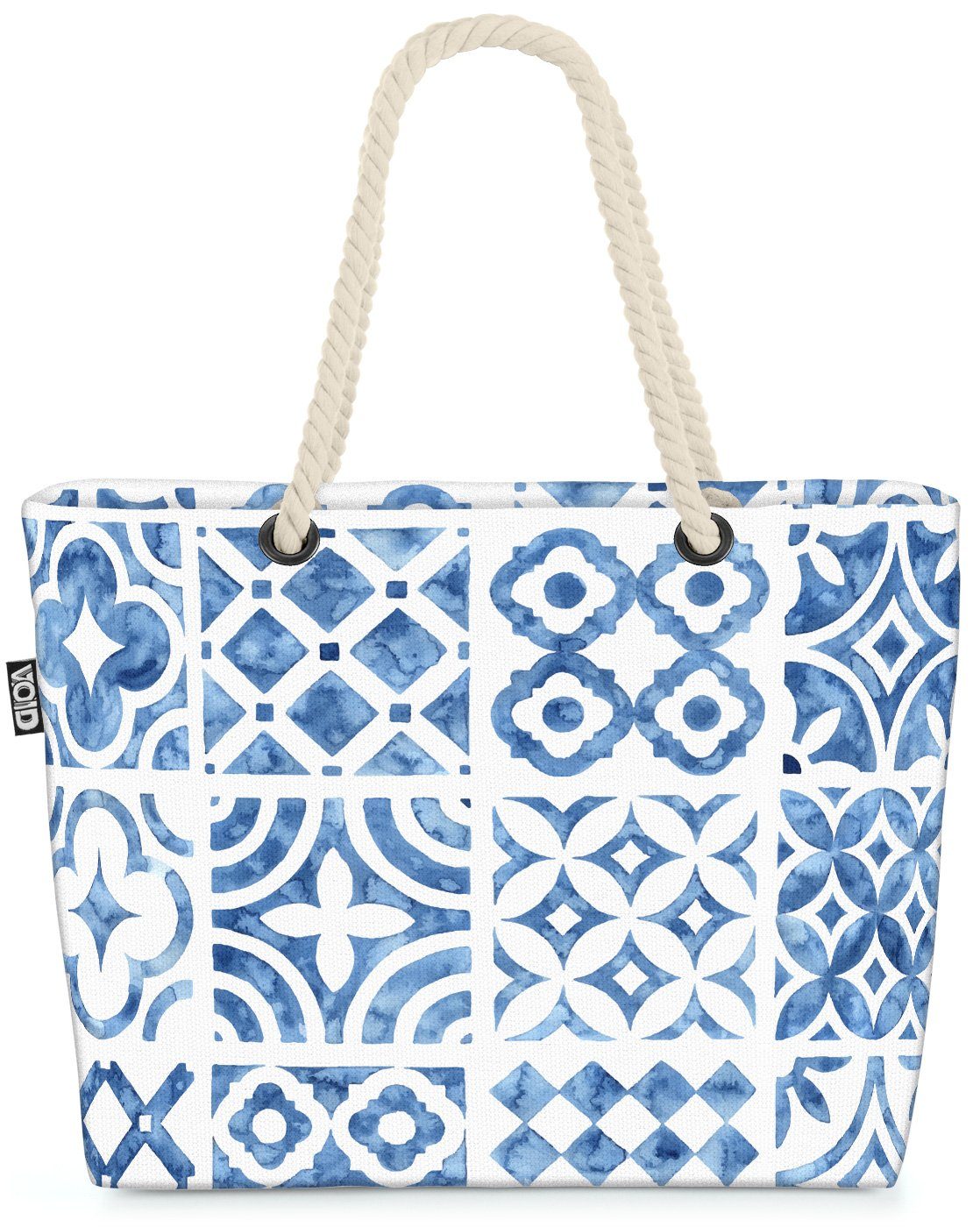 VOID Strandtasche (1-tlg), Blaue Ornamente Beach Bag Bad Fliesen Muster gemustert Türkei Orient Sauna Bade